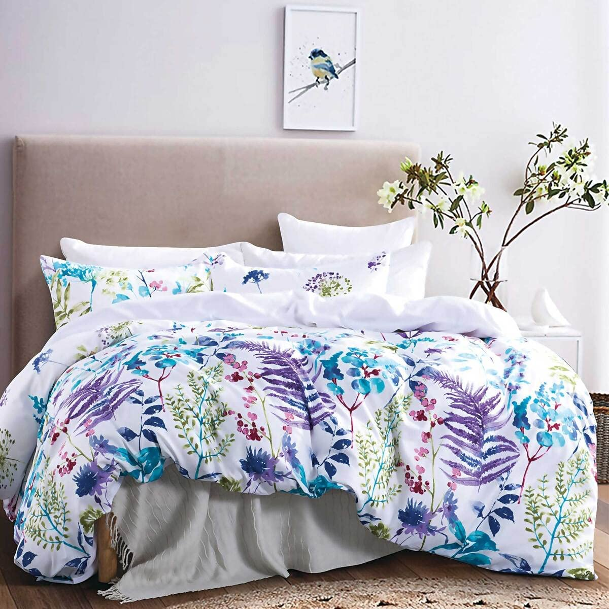 Luxton Leaf Floral Quilt Cover Set, Single Size 2Pcs Fenna Yellow Sage Flower Doona Cover Set (Single Size)