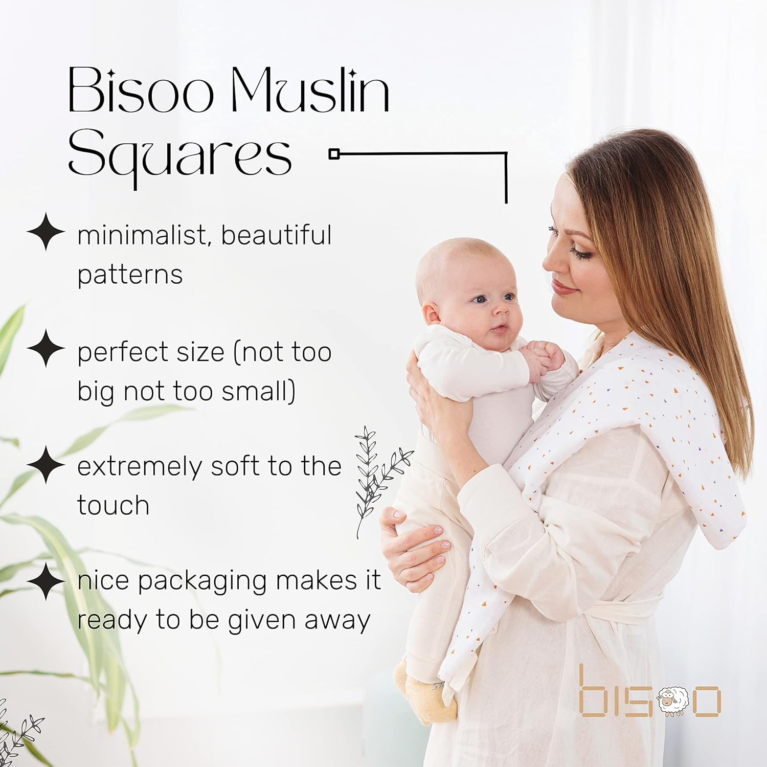 Bisoo Muslin Cloth for Baby - 60% Bamboo Fiber and 40% Cotton Muslin Squares - Soft and Breathable for Newborns - Multipurpose Burp Cloths - 5-Pack Unisex Baby Muslins 27X27 in (Joy) image number 2