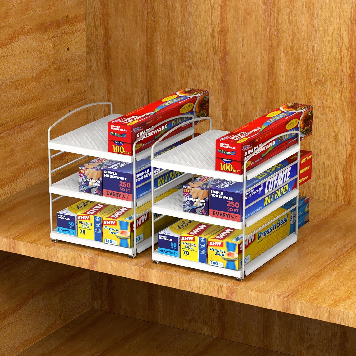 Simple Houseware Adjustable Kitchen Wrap Organiser Shelf, White image number 3