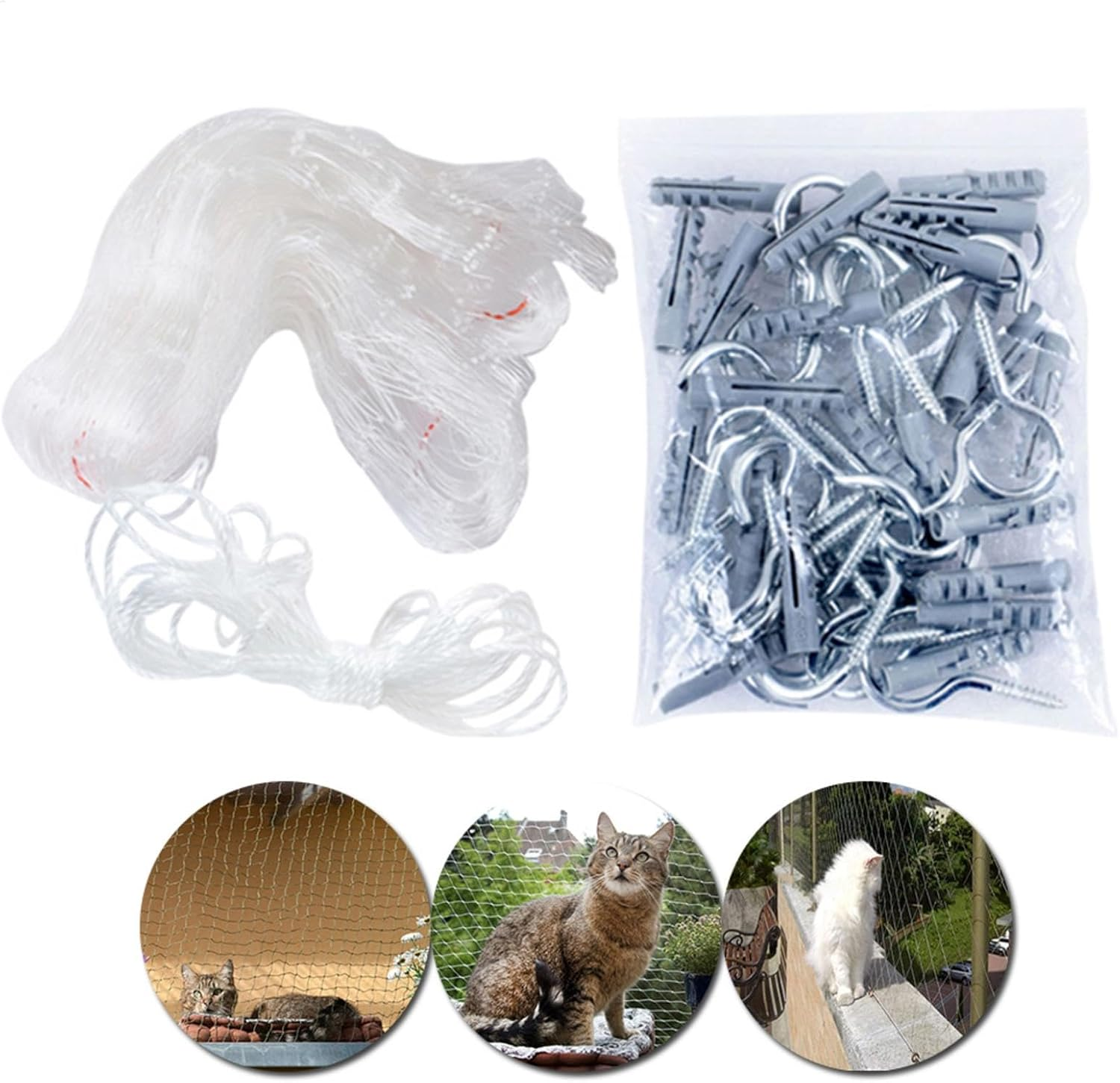 Cat Balcony Net - Cat Fence Outdoor Barrier | Balcony Barrier | Netting Balcony | Balcony Netting for Pets | Pet Protective Net for Fix Balconies,Terraces,Window,Roof Chimney Openings image number 1