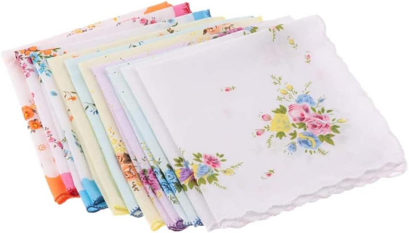 Ladies Handkerchiefs, Handkerchiefs Women Cotton Handkerchief Ladies 10Pcs Womens Vintage Floral Print Cotton Handkerchief Hanky Bulk Set