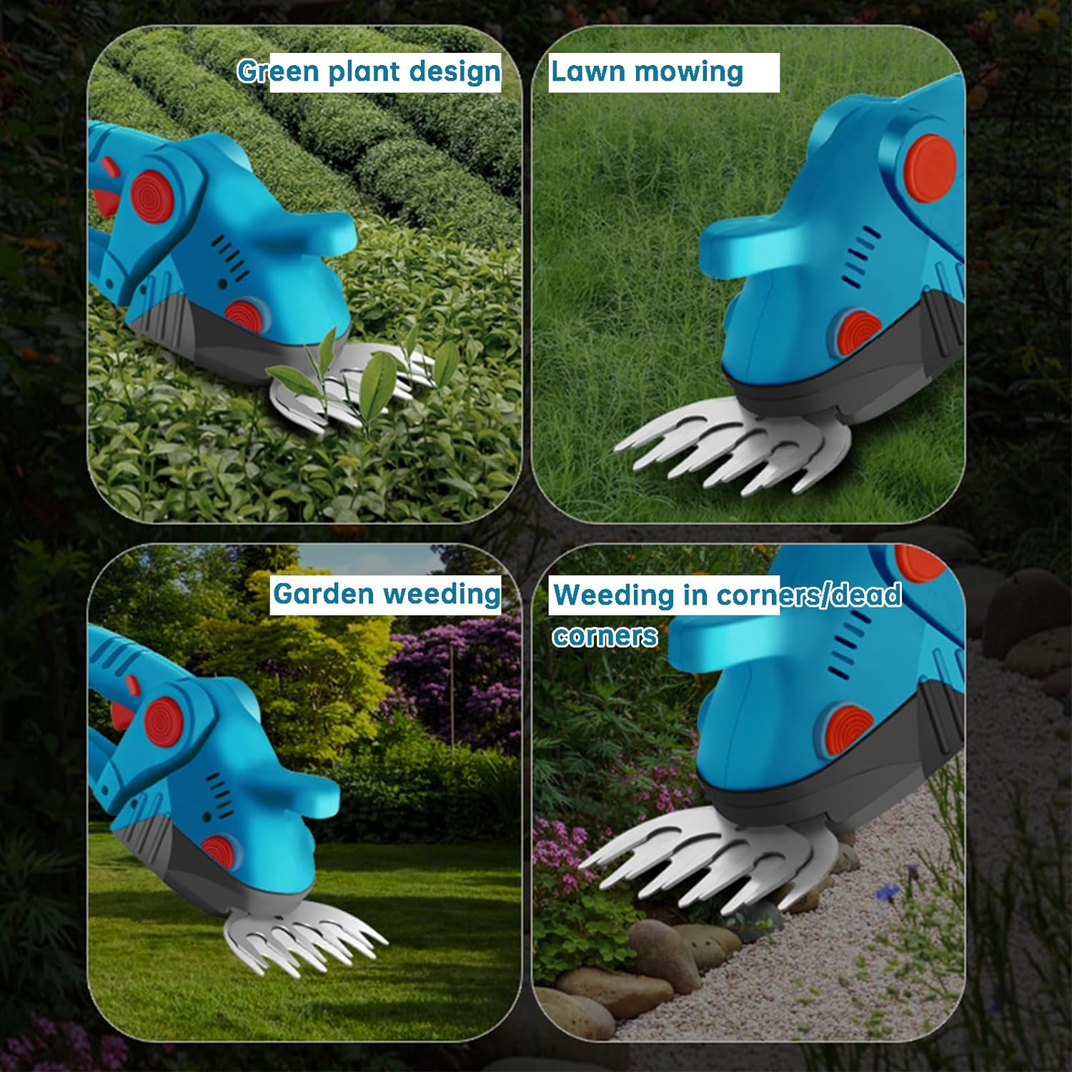 2 In1 Hedge Trimmer Cordless, Grass Shear, Hedge Trimmers, Lightweight, Hedge Shears, Electric Hedge Trimmer, with 2 Interchangeable Blades for Shrub, Garden, Grass, Lawn and Pruning-Blue image number 2