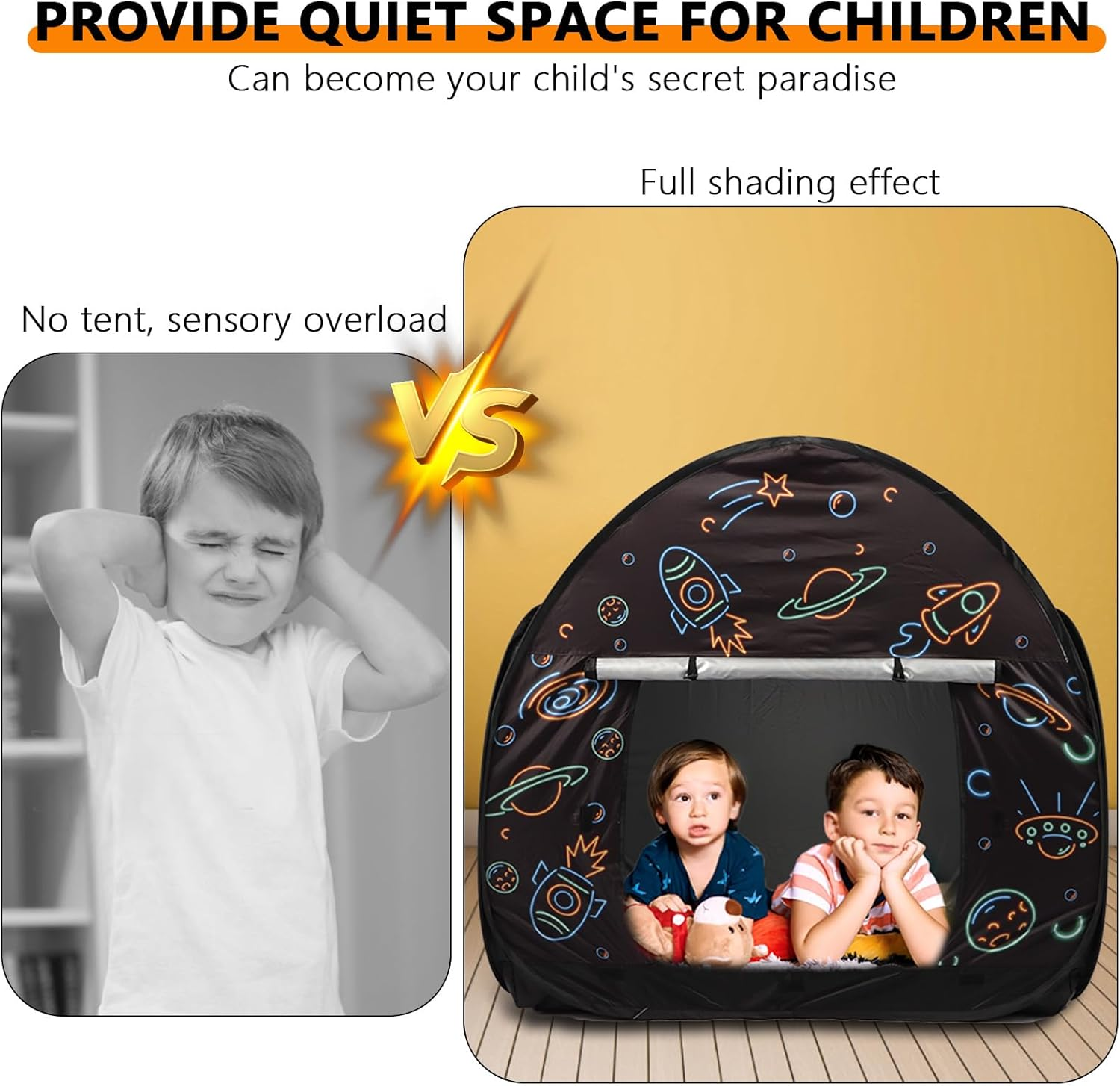Ysityum Sensory Tent for Kids with Autism - Extra Large 47X47 in Kids Room Play Tent for Inside, Blackout Sensory Indoor Pop up Tent, with Door Window Light for Kids Autism Anxiety ADHD SPD image number 2