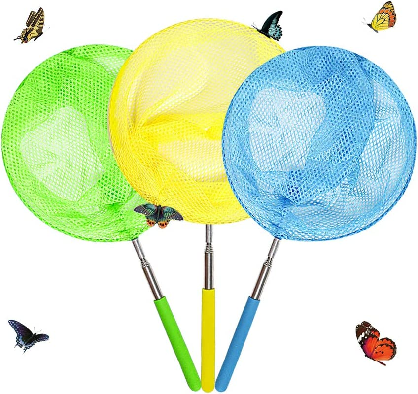 USATDD Kids Telescopic Butterfly Fishing Nets Great for Catching Insects Bugs Fish Caterpillar Ladybird Nets Outdoor Tools Colorful Extendable 34" Inch 6 Pack