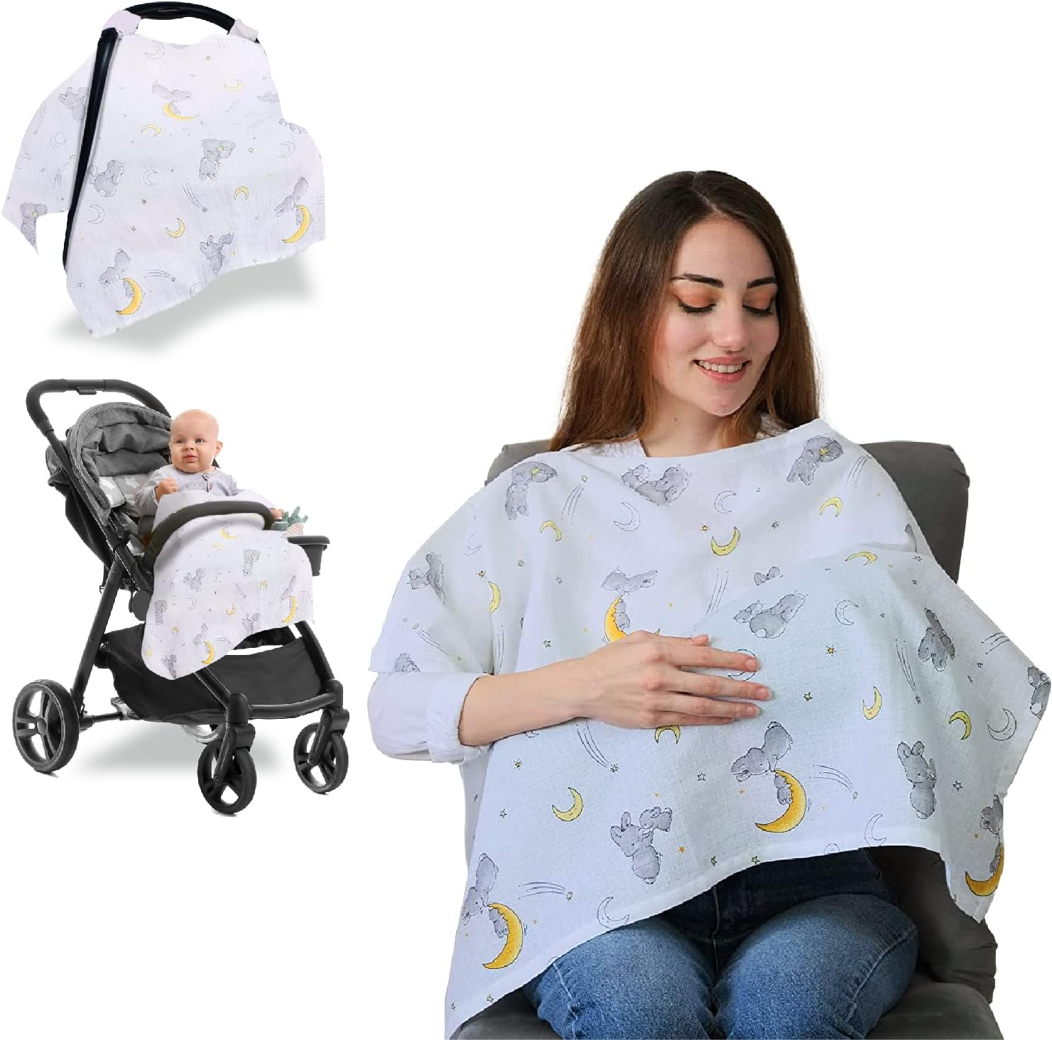 Go Mommy Muslin Nursing Cover for Baby Breastfeeding, Breathable 100% Cotton Breastfeeding Cover for Mother Nursing Apron, Multi-Use Carseat Canopy