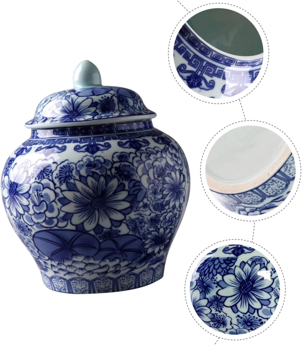 VINTORKY Blue and White Porcelain Tea Canister, Ceramic Storage Jar with Airtight Seal, Household Kitchen Canister for Loose Leaf Tea Storage, Delicate Home Accessory