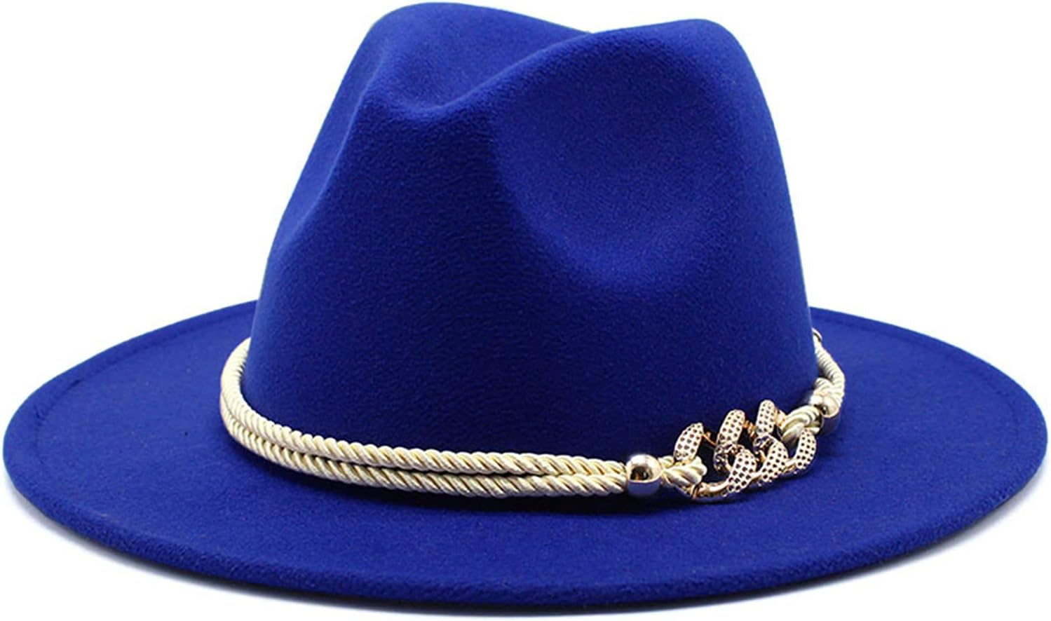 Gossifan Lady Fashion Wide Brim Felt Fedora Panama Hat with Ring Belt image number 3