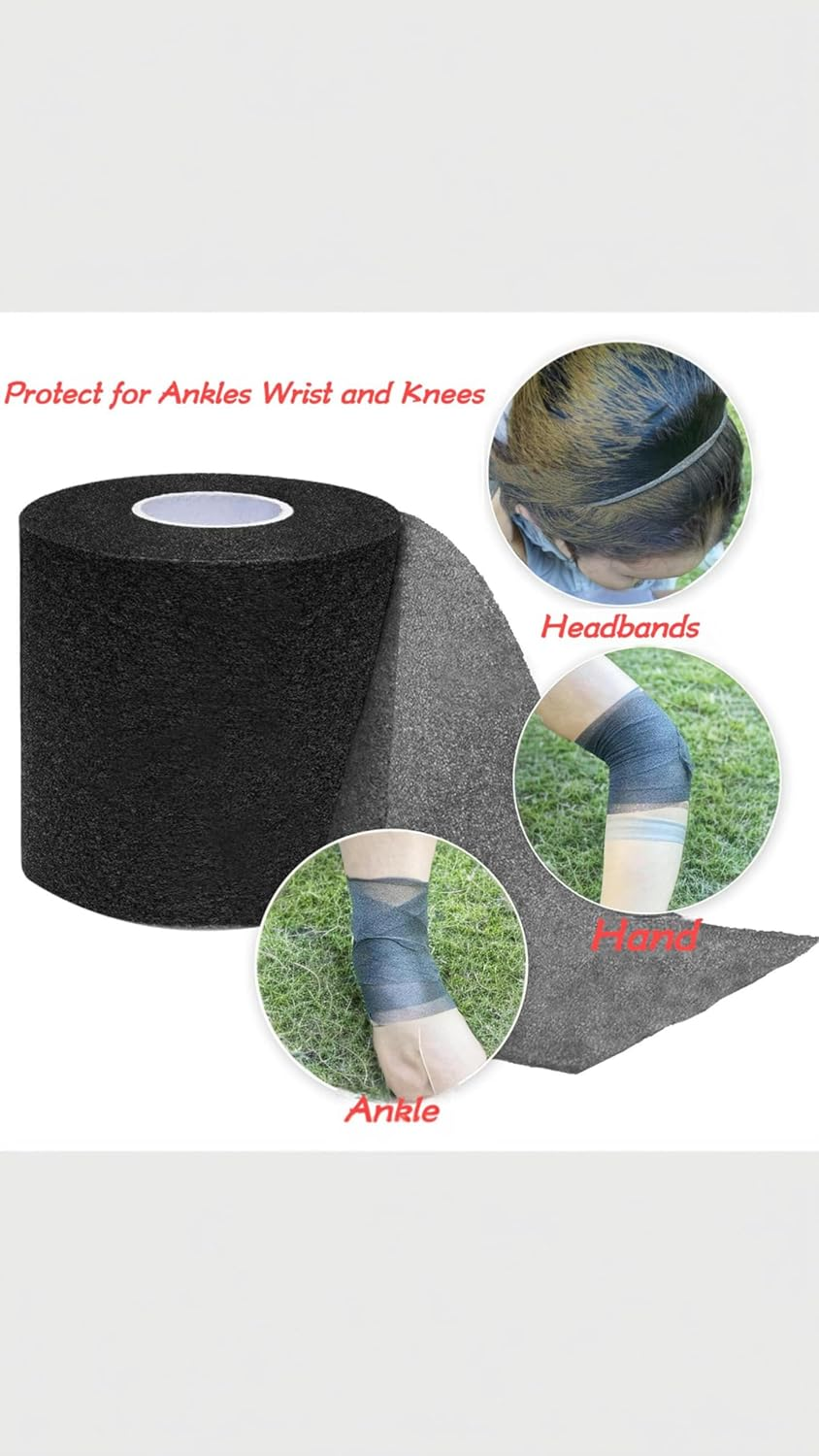 Honwor Sports Wrap Bundle: Black Prewrap Tape for Athletic Use, Hair Headbands, Foam Underwrap - 3 Rolls Set. Stay Comfortable and Prepared for Action! image number 4
