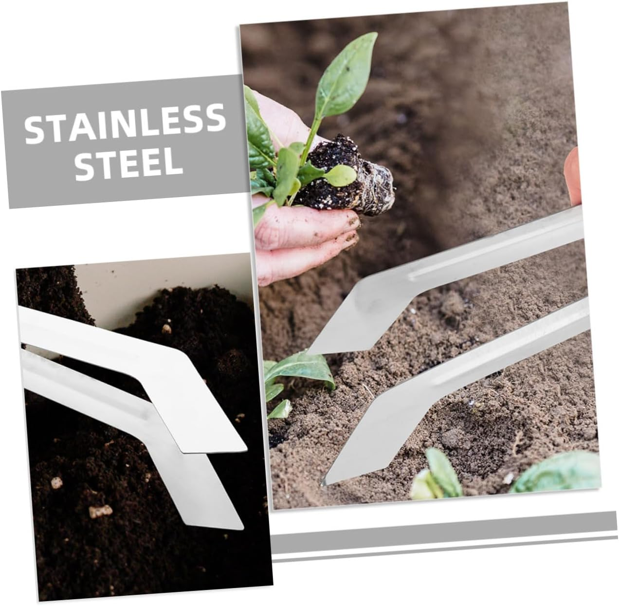 INOOMP 2Pcs Stainless Steel Garden Transplanting Tong for Plants Puller Hand Tool image number 3
