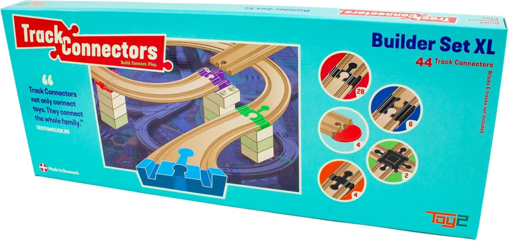 TOY2 Builder Set XL, 44 Pieces, Compatible with Brio &  Duplo, Sustainable Wooden Train Set Rail Connector Pack