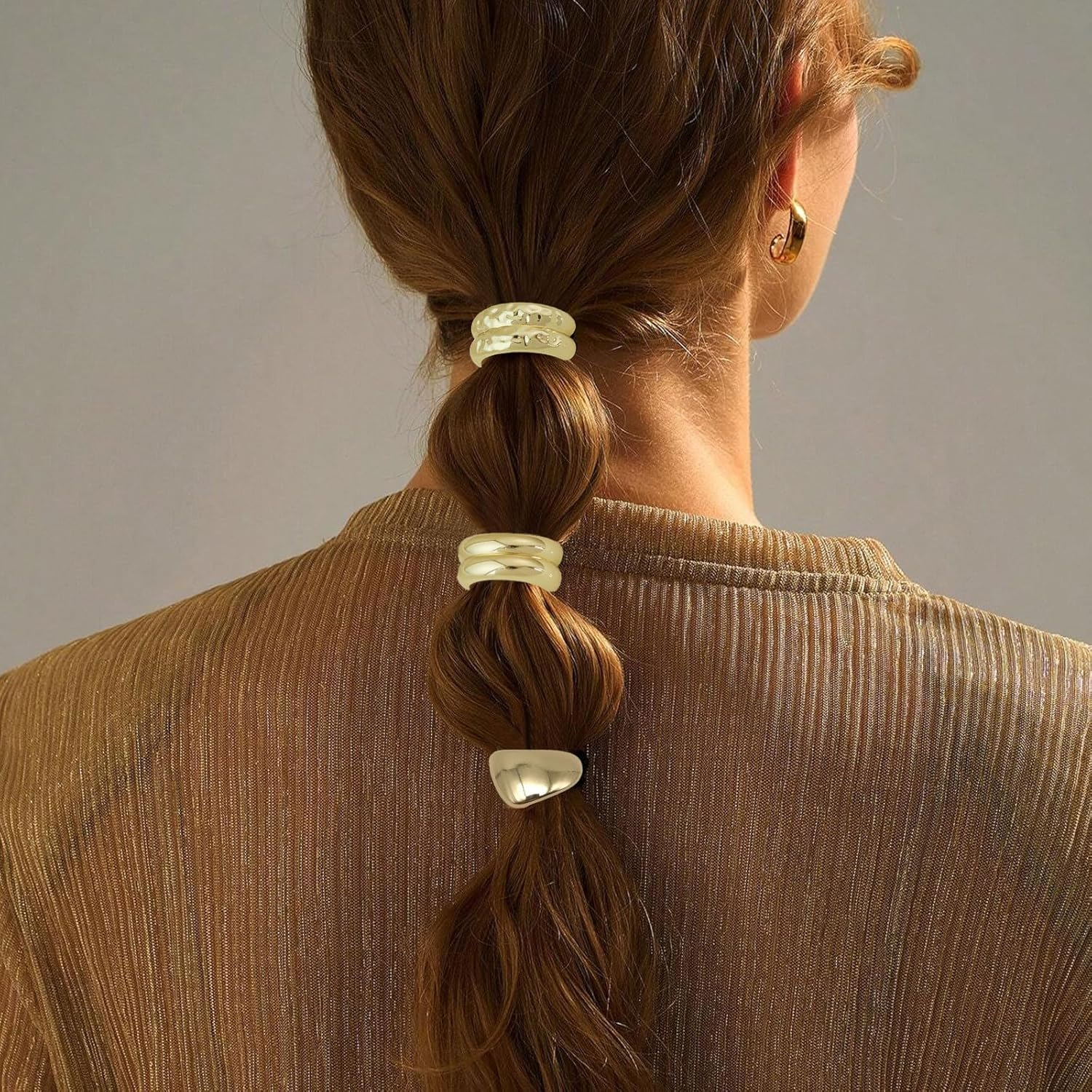 SAIIURV Pack of 6 Gold Hair Scrunchies Metal Ponytail Holders for Women and Girls, Geometric Style Hair Accessories, Elastic Hair Ties, Straight and Curly Hair Accessory for Daily Party, Festival image number 1