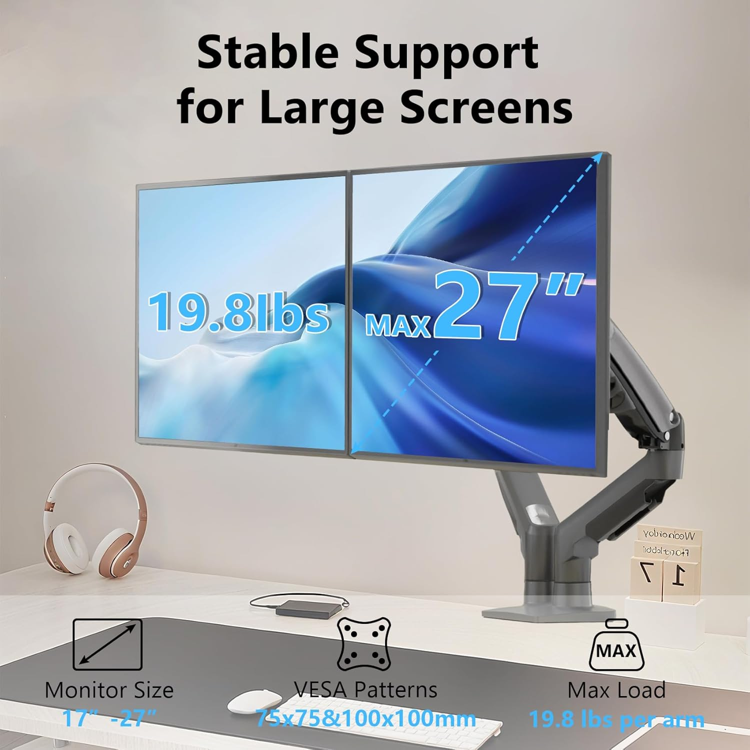 NBAV Mounts NB New F160 Dual Monitor Full Motion Desk Mount with Gas Spring for Two Computer Monitors 17 - 30Inch LED LCD Flat Panel Tvs from 2Kg to 9Kg per Arm. image number 3