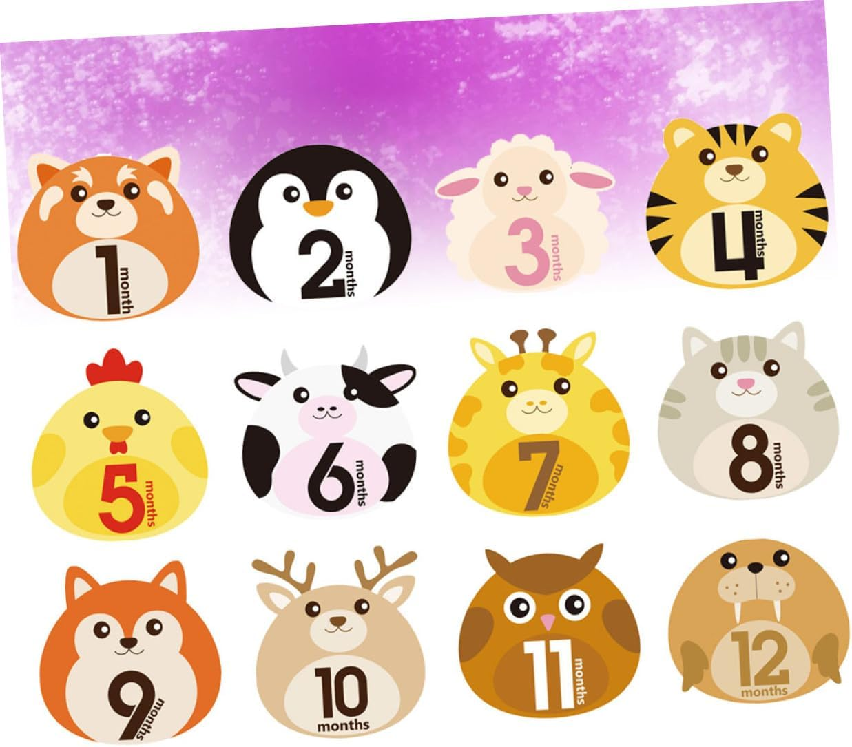 12-Month Baby Milestone Stickers for Newborns and Infants, Self-Adhesive Monthly Infant Belly Decals, Photo Prop Cards for Baby Growth Announcement, 12Pcs Set image number 6