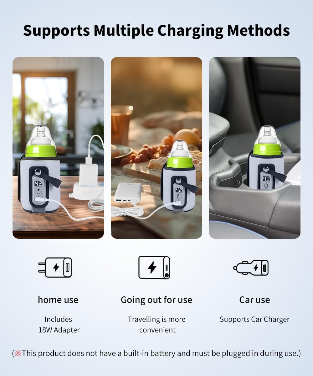 Baby Bottle Warmer, 5-Temperature Baby Milk Heating Keeper, Portable USB Bottle Warmer with LED Display for Rapid Heating & Precise Temperature Control, Suitable for Home & Travel image number 6