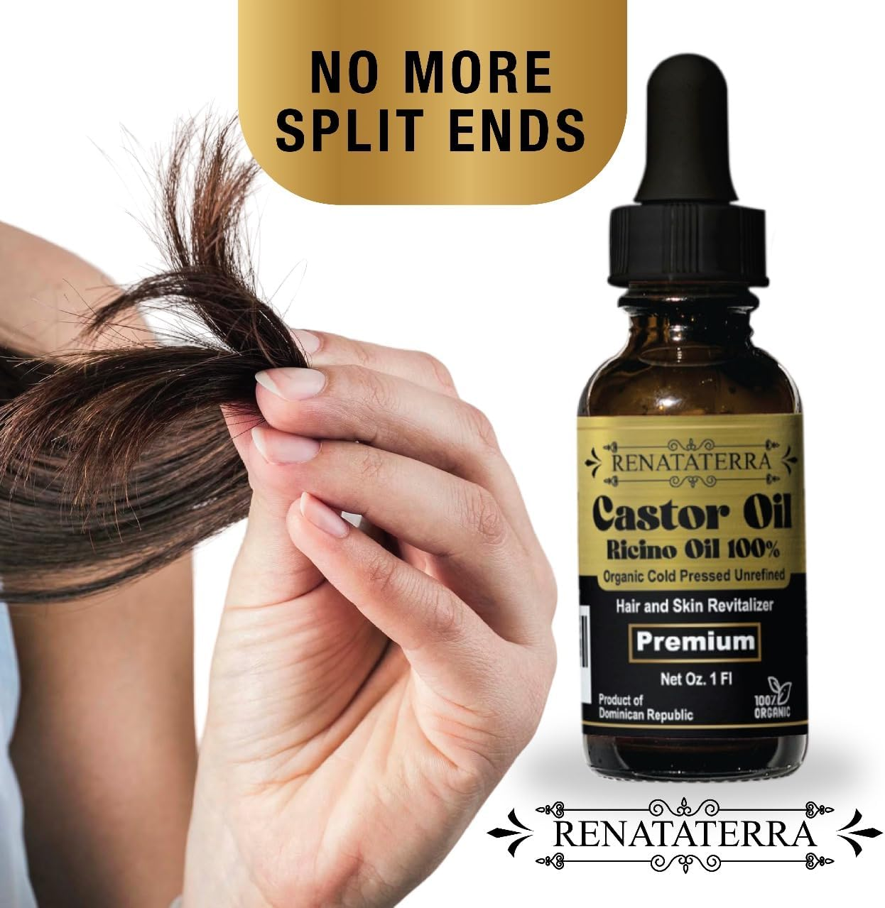 Renataterra Aceite De Ricino Dominicano Prensado En Frio 1 Oz - Para El Crecimiento Del Cabello, El Rostro, El Cuero Cabelludo, Cejas Y Pesta&ntilde;as M&aacute;s Gruesas., Ambar image number 4