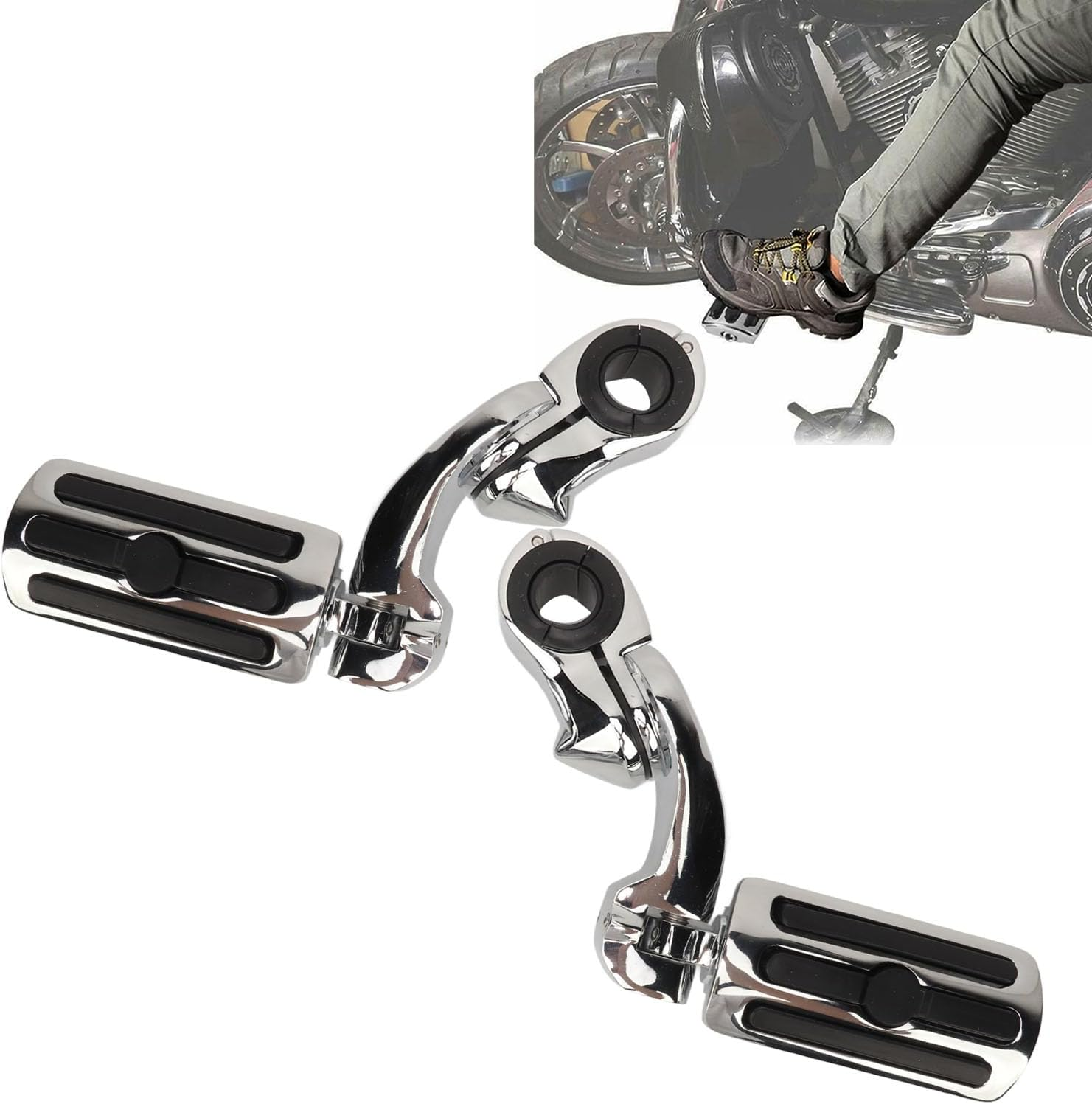 2Pcs Highway Footpegs, Motorcycle Highway Pegs for Davidson, Adjustable Comfortable Footrest with Mounting Clamps, Highway Engine Guard Bar Highway Foot Peg Pedal Mount Kit