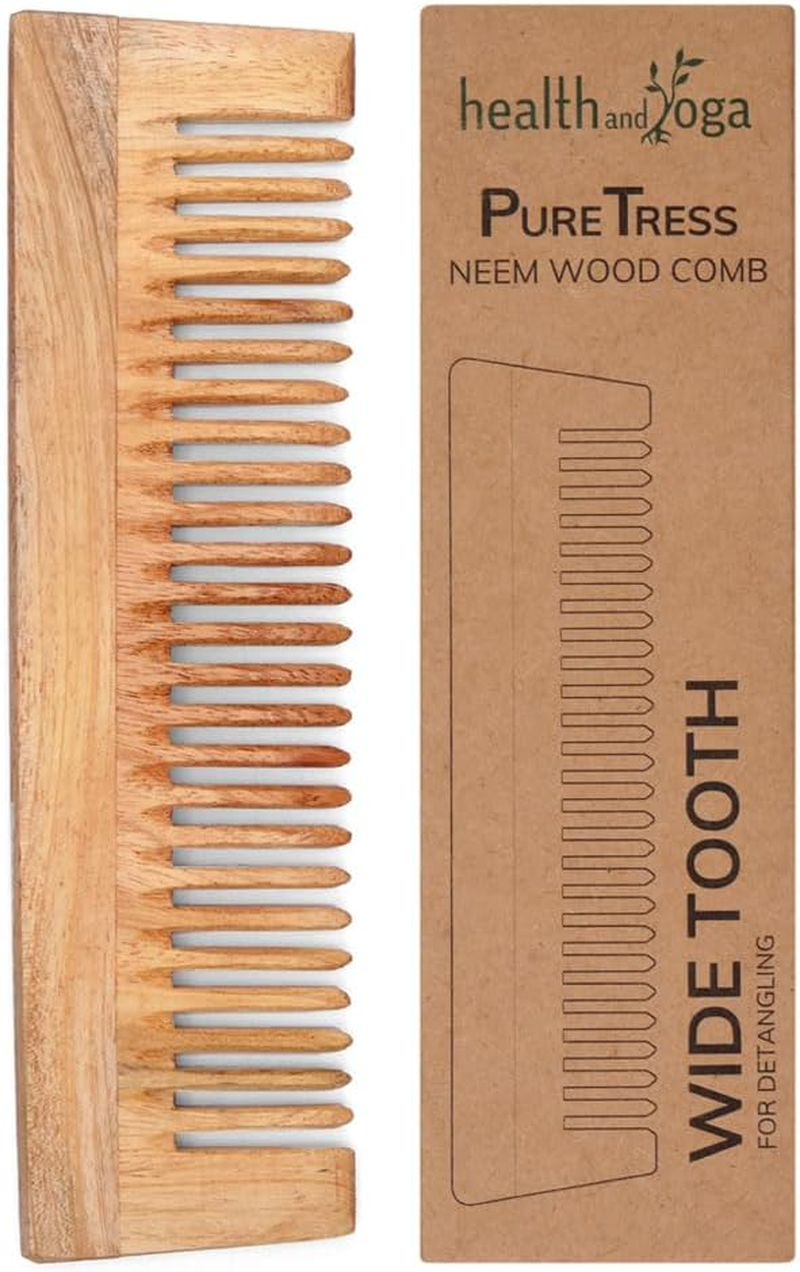 Healthandyoga(Tm) Puretress Handcrafted Neem Wood Comb - anti Dandruff, Non-Static and Eco-Friendly- Great for Scalp and Hair Health -7 Inches Wide Tooth Comb image number 4