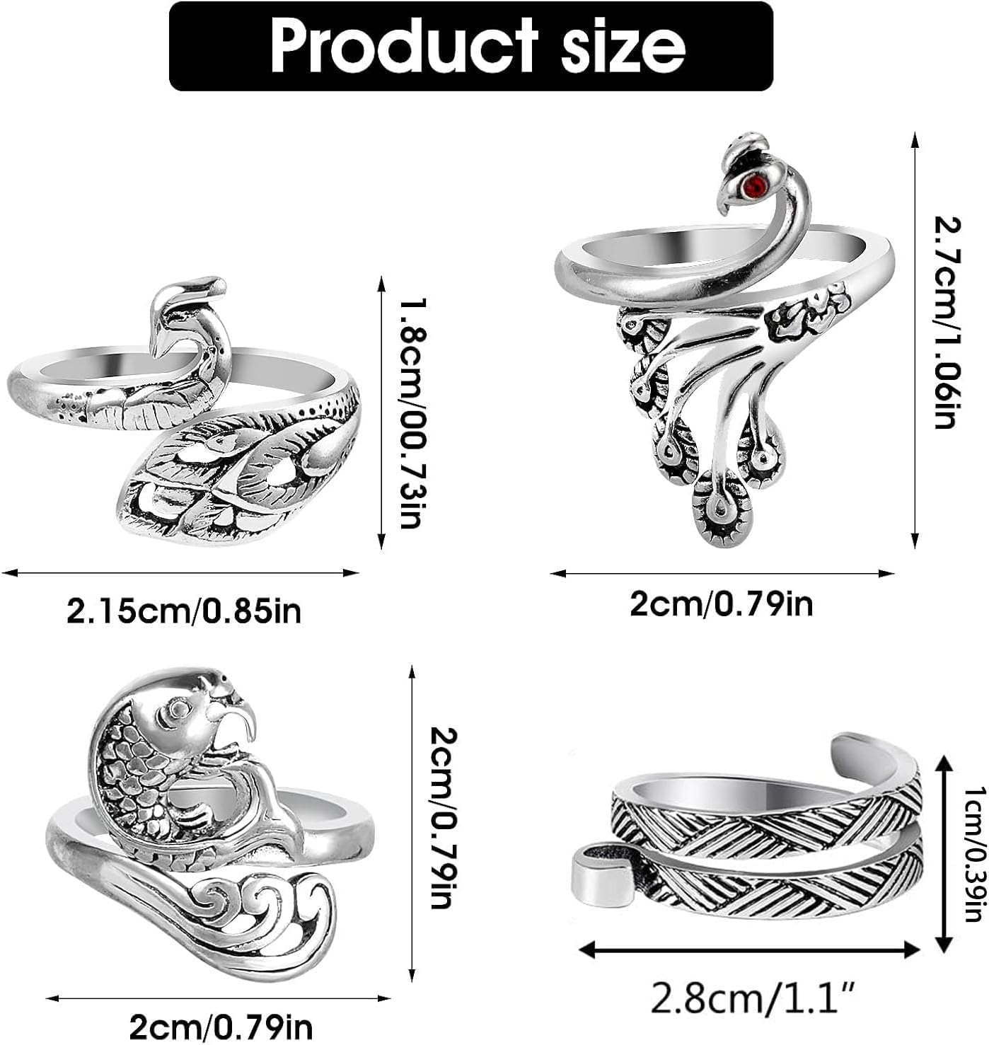 4Pcs Knitting Crochet Loop,With Animal Shape Open Finger Ring,Adjustable Knitting Crochet Loop Ring,Finger Yarn Guide,With Animal Shape Open Finger Ring image number 6