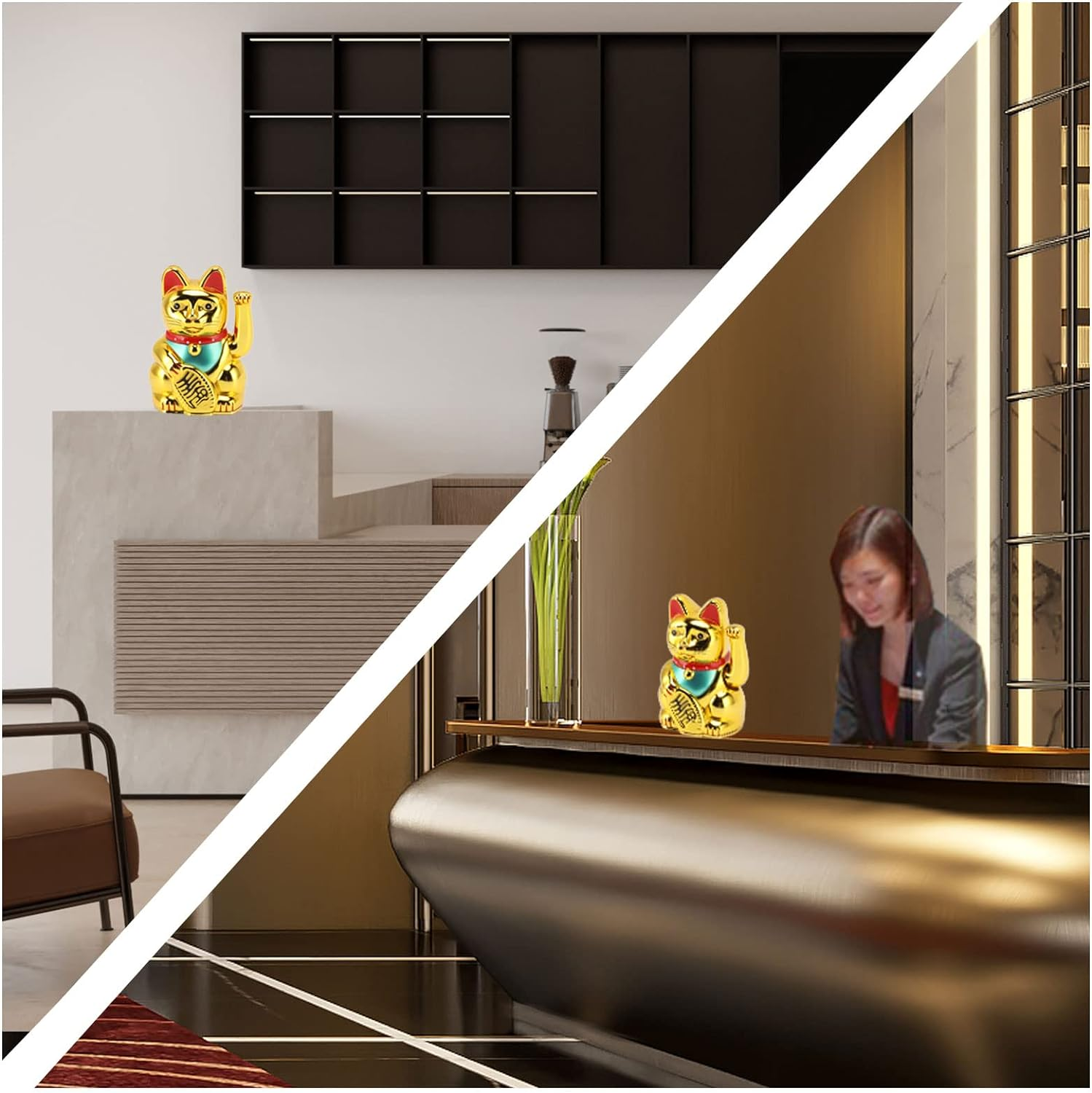 4 Inch Lucky Fortune Cat Maneki Neko, Lucky Cat Decor Hand Waving Welcoming Cat for Home Desk Ornament Gift Giving, Feng Shui Business Ornament Home Decor (Gold) image number 5