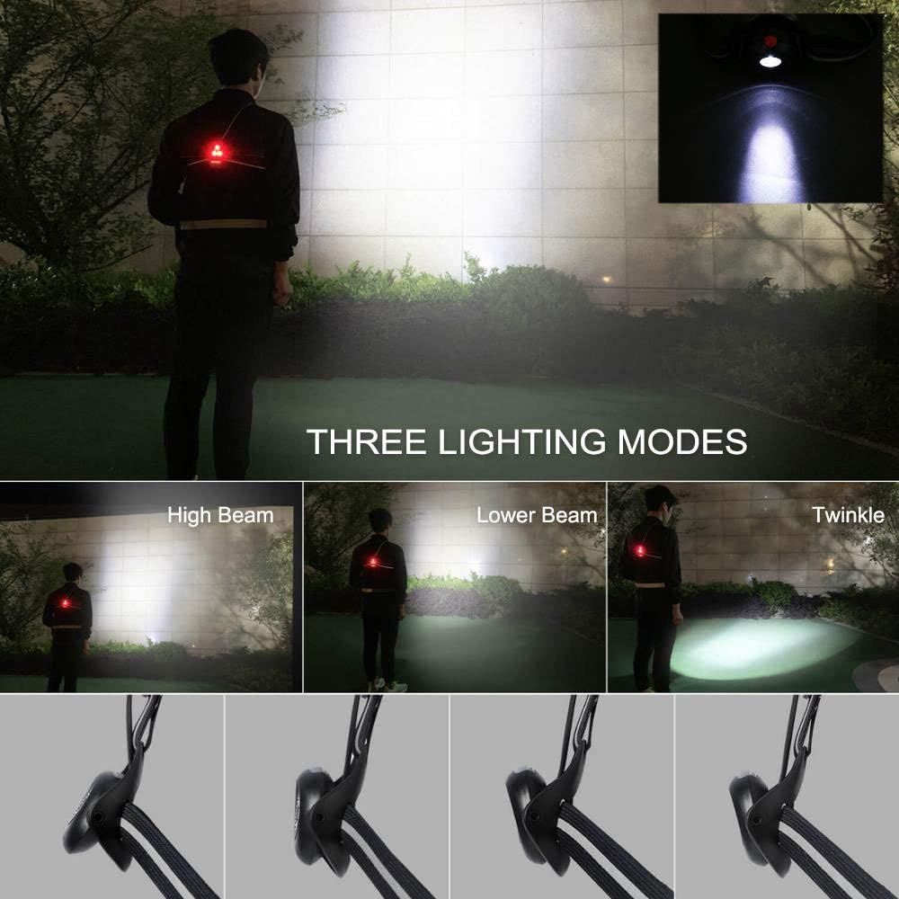 Night Running Lights, USB Rechargeable Chest Light with 3Models,Waterproof Ultra Bright Safety Warning Lamp with Reflective Straps for Runners Joggers Camping Hiking image number 5