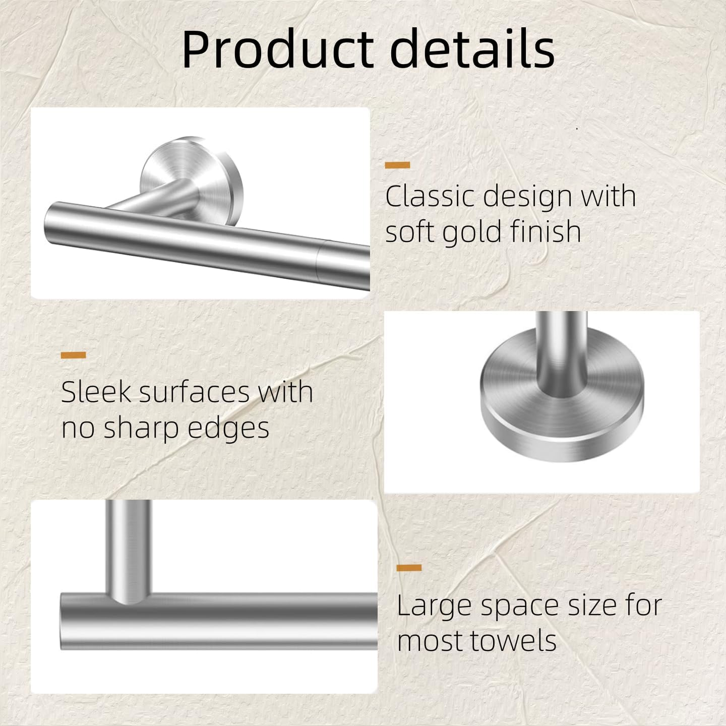 Towel Bar Wall Mounted, Stainless Steel Towel Racks for Bathroom, Includes Wall Mounting Hardware for Bathroom, Kitchen, Bedroom Wall Mounted - Single Layer Shower Towel Hanger Rod(Brushed Nickel) image number 3