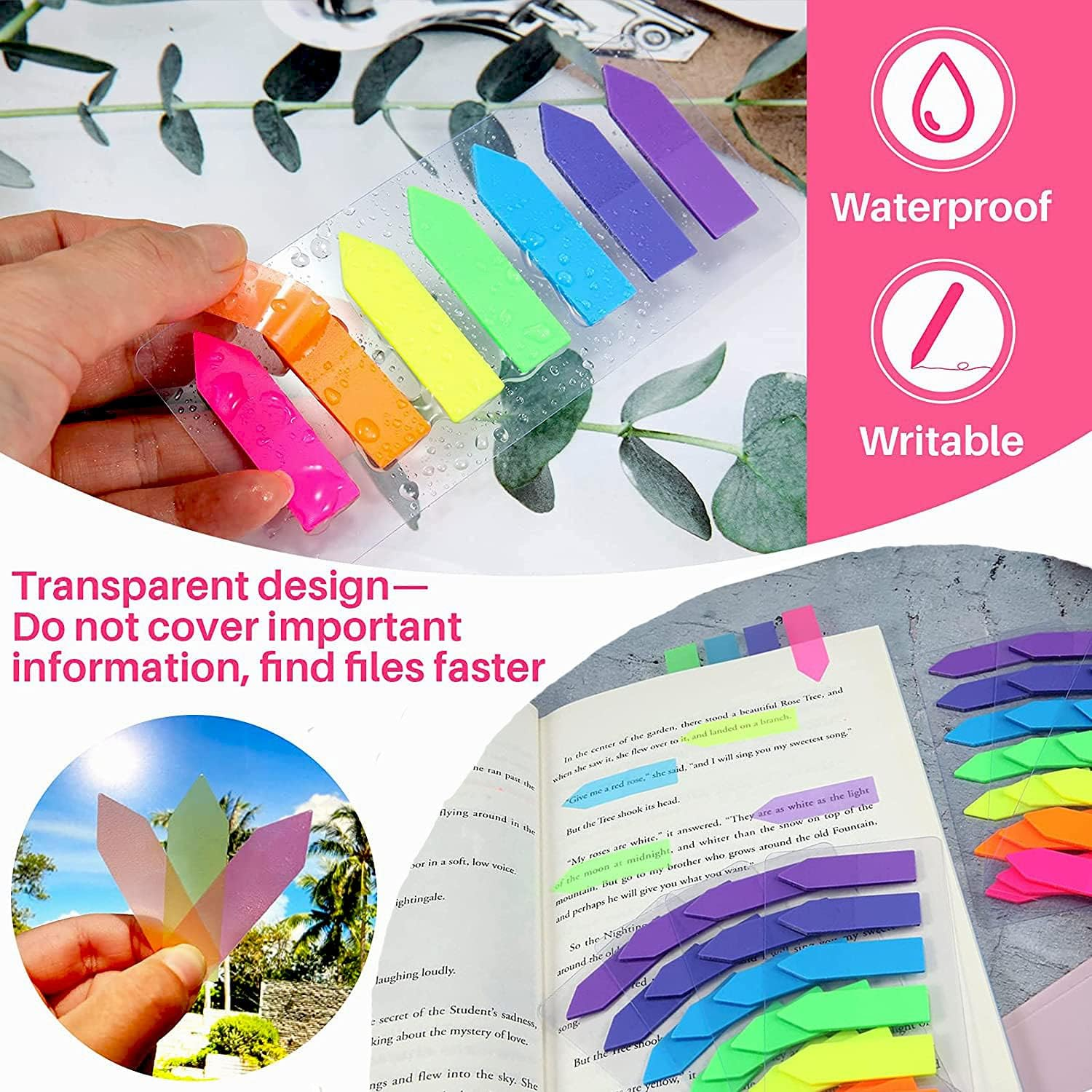 Sticky Notes Flags 1120 Pcs, 7 Color Index Tabs Index Flag Bright Colors Page Index Stickers Translucent Page Makers for Page Bookmarks (Arrows) image number 5