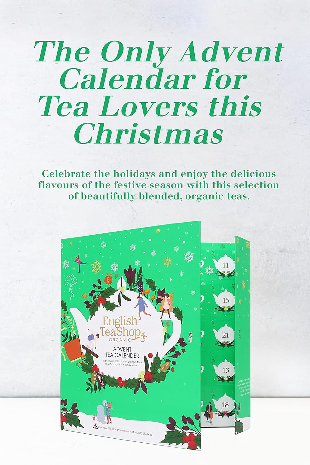 English Tea Shop - Book Style Green- Advent Calendar - 25 Pyramid Tea Bags, 50G image number 2