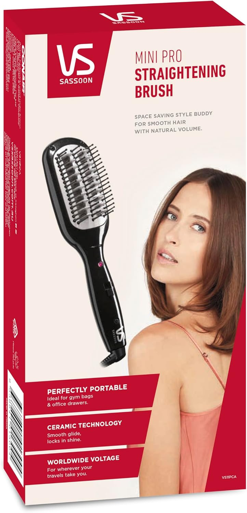 VS Sassoon Minipro Straightening Brush &ndash; Compact Heated Brush for Smooth Hair with Natural Volume, Ceramic Technology for Shine, Lightweight Design, Multi Voltage for Global Travel image number 4