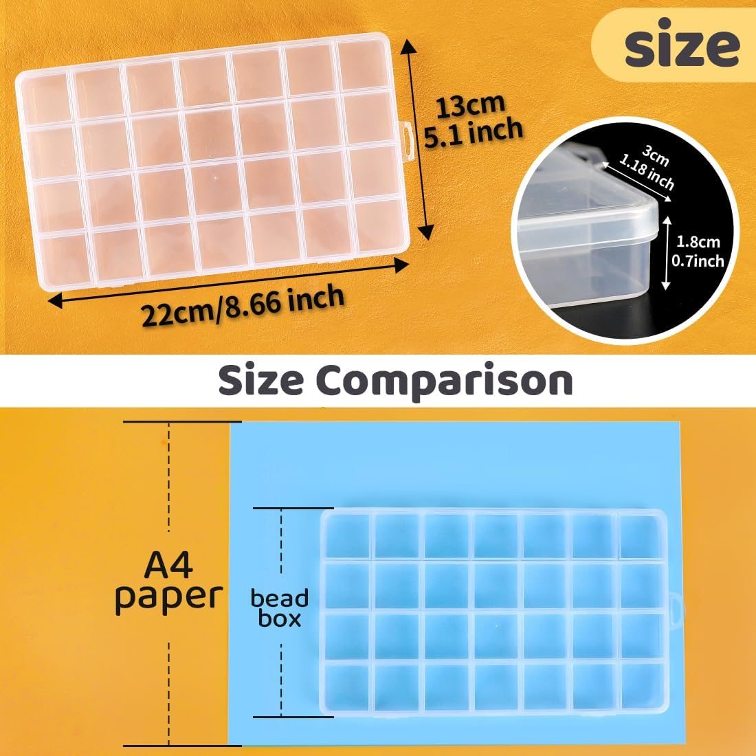 Eppingwin 28 Grids Bead Organizer, Craft Organizers and Storage, Acrylic Organizers, Plastic Bead Organizer Box for Crafts Organizing Storing, Translucent