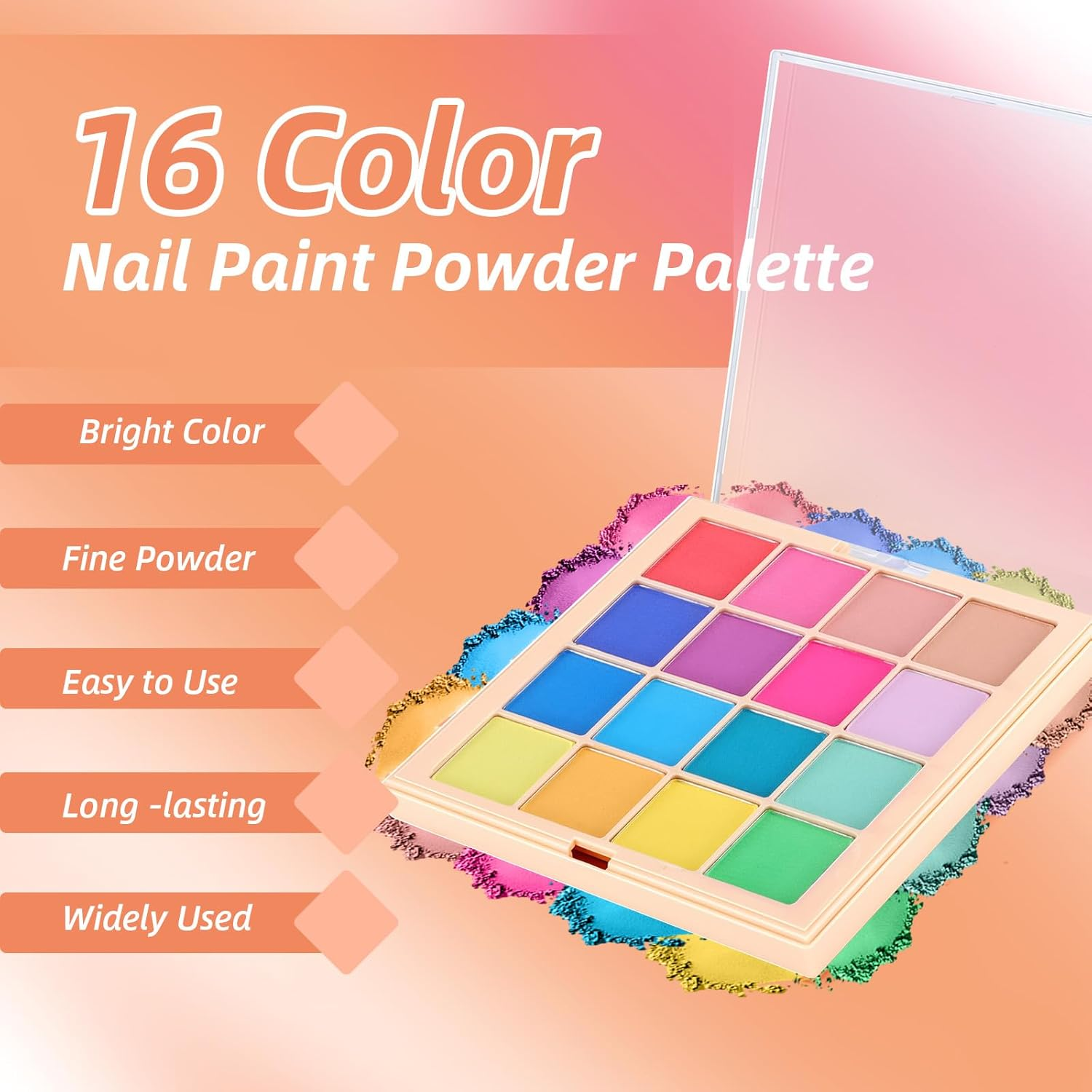 U-Shinein Nail Pigment Powder Palette Set, 16 Colors Ombre Nail Powder Palette French Aura Nails Ombre Nail Brush Nail Long-Lasting Manicure Art DIY Accessories (A) - 06 image number 5