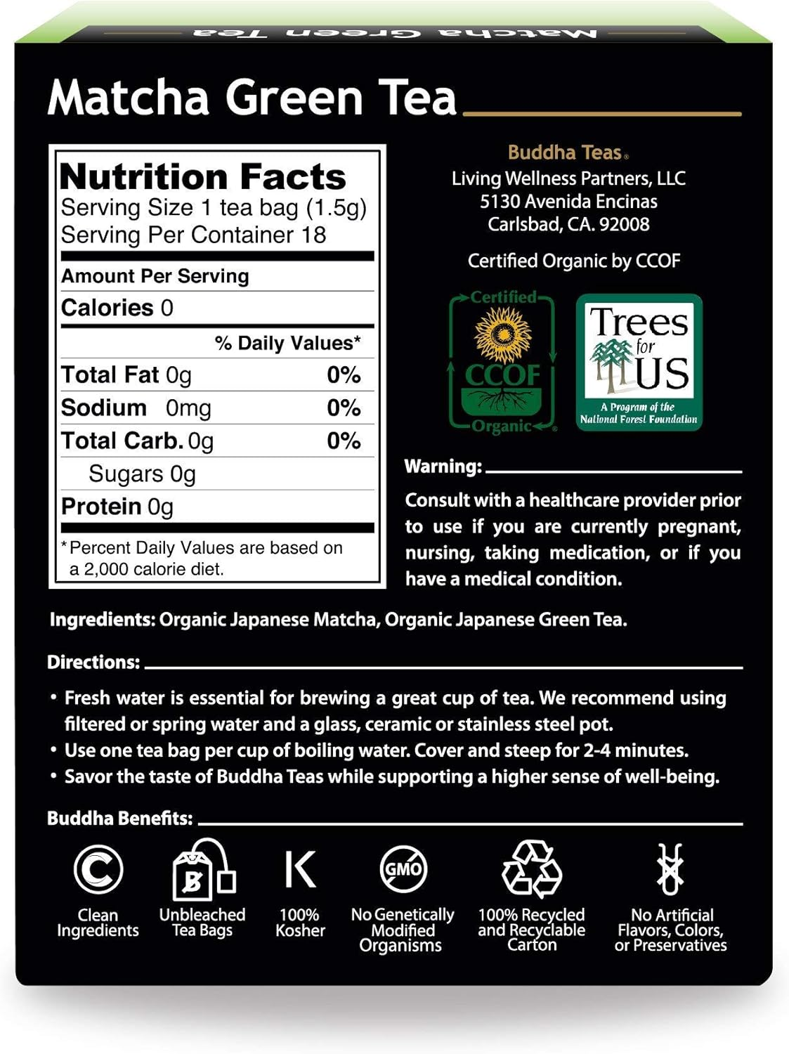 Buddha Teas Organic Matcha Green Tea 18 Teabags image number 4