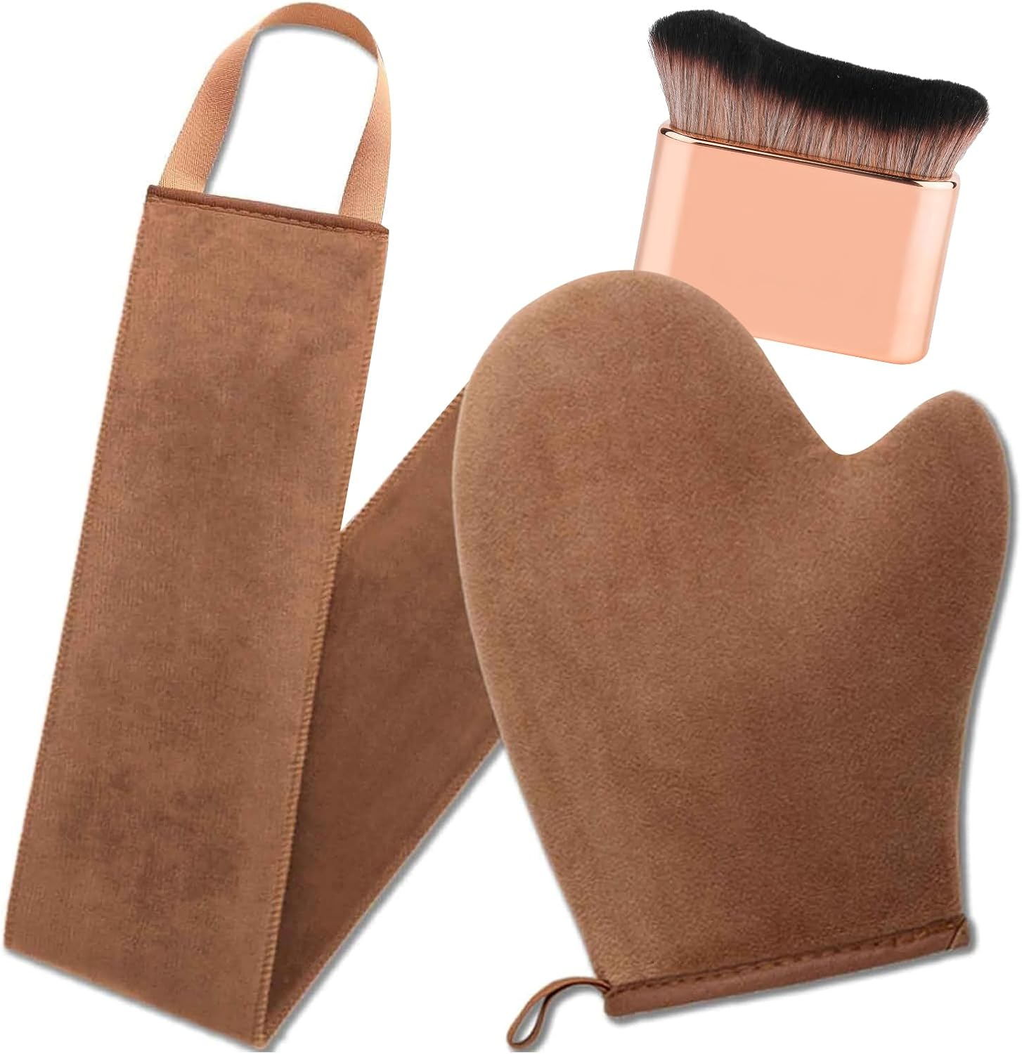 3-In-1 Self Tanner Mitt Applicator Kit &ndash; Tanning Glove, Back Applicator Body Brush for Streak-Free, Even Fake Tan （Brown） image number 3