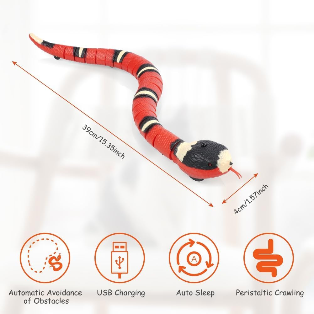 Adiwo Smart Sensing Snake Toy, Electric Cat Snake Toy, USB Simulation Snake Cat Interactive Toys, Retractable Tongue & Swinging Tail, Party Halloween Tricky Realistic Fake Snake Toy for Cats Dogs Pet image number 5