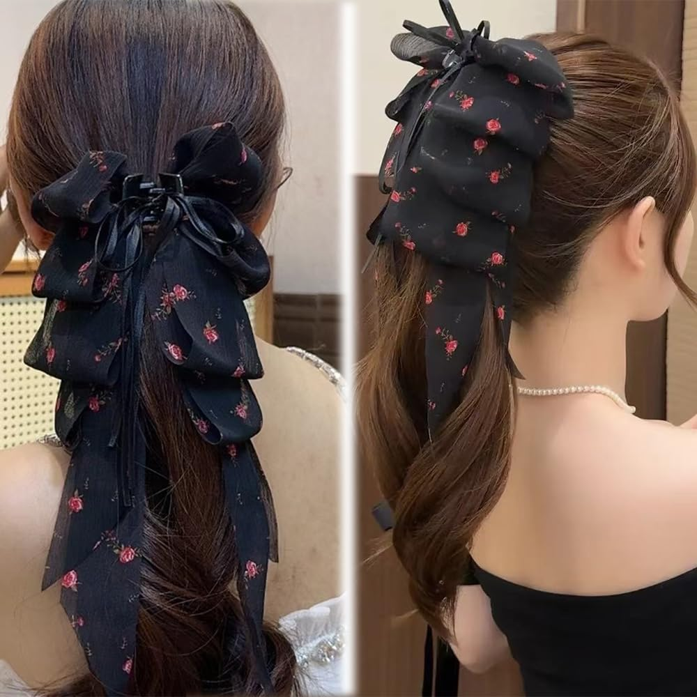 Hair Clips with Claw Clip, Chiffon Strap Ponytail, Hair Band, Butterfly, Hair Accessories for Women and Girls (Pack of 1) image number 2