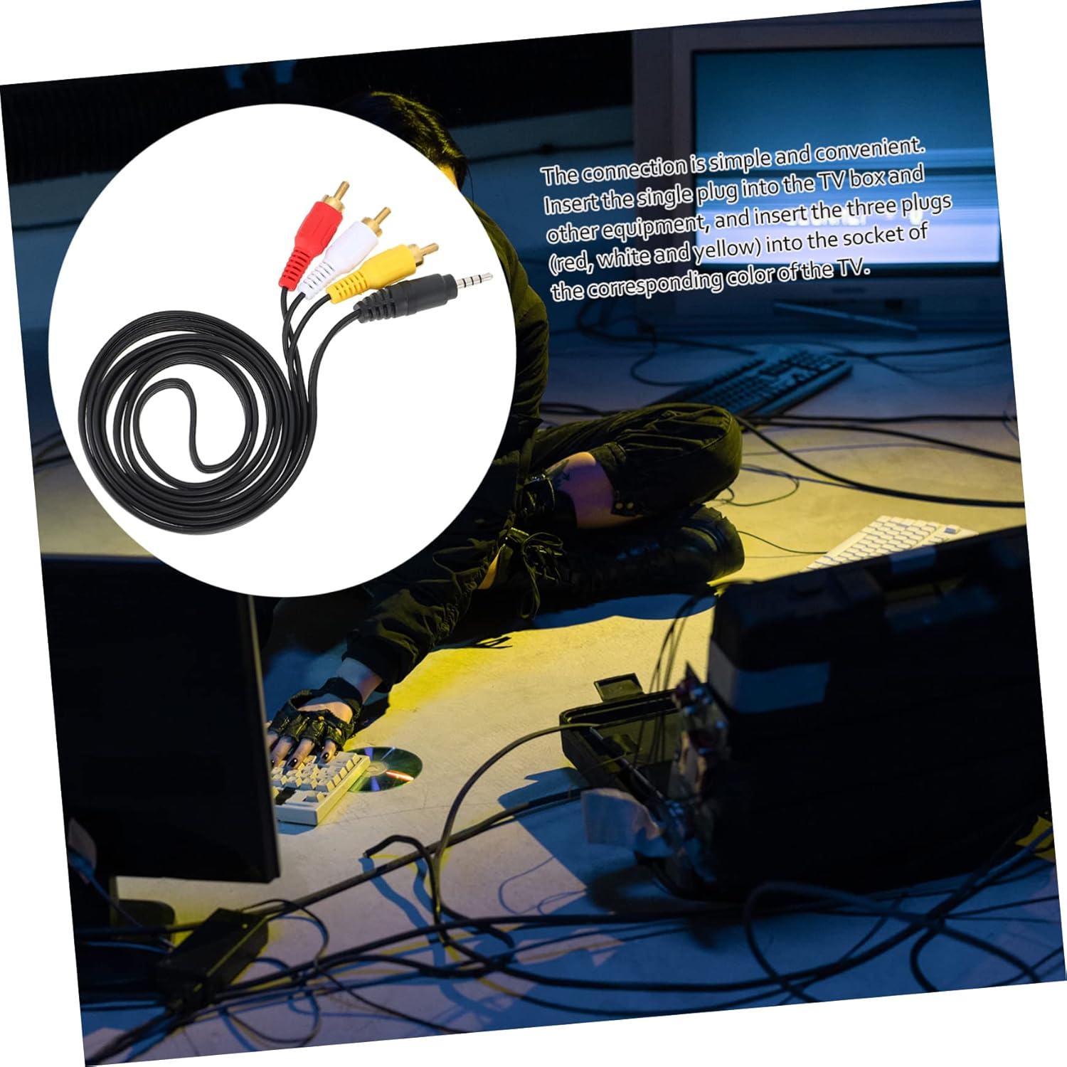 SECFOU 2Pcs 3.5Mm to 3 Av Audio Cable Adapter Cord for Phone and Computer, Copper Wire Stereo Aux Cord for Home Theater and Tv Video Connection image number 2