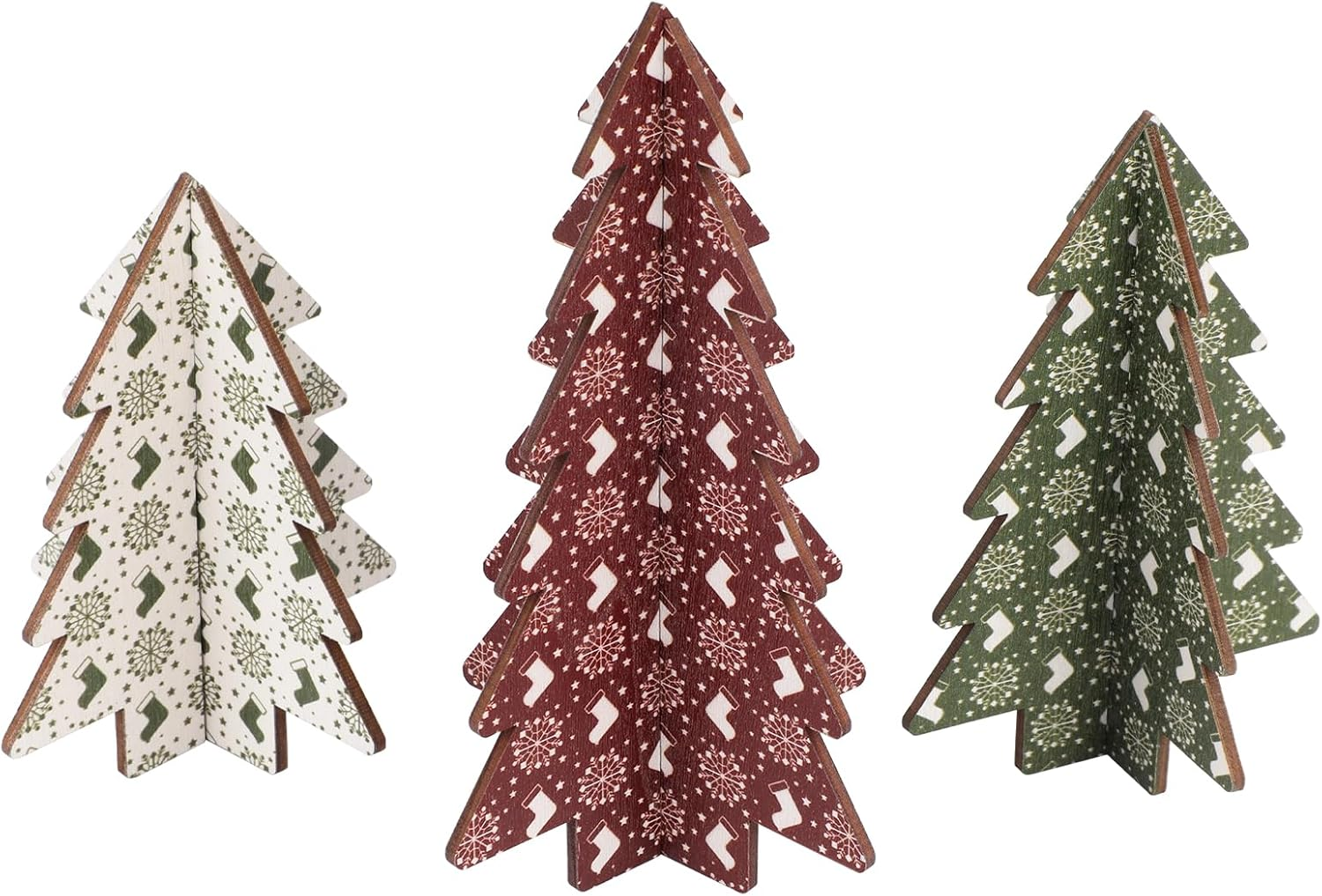 3Pcs Christmas Tree Table Decor, 3D Christmas Tree Tabletop Decorations Christmas Tree Centerpiece Wooden Signs Elk & Snowflakes Christmas Tree for Xmas Home Shelf Party Favors (3 Styles) image number 2