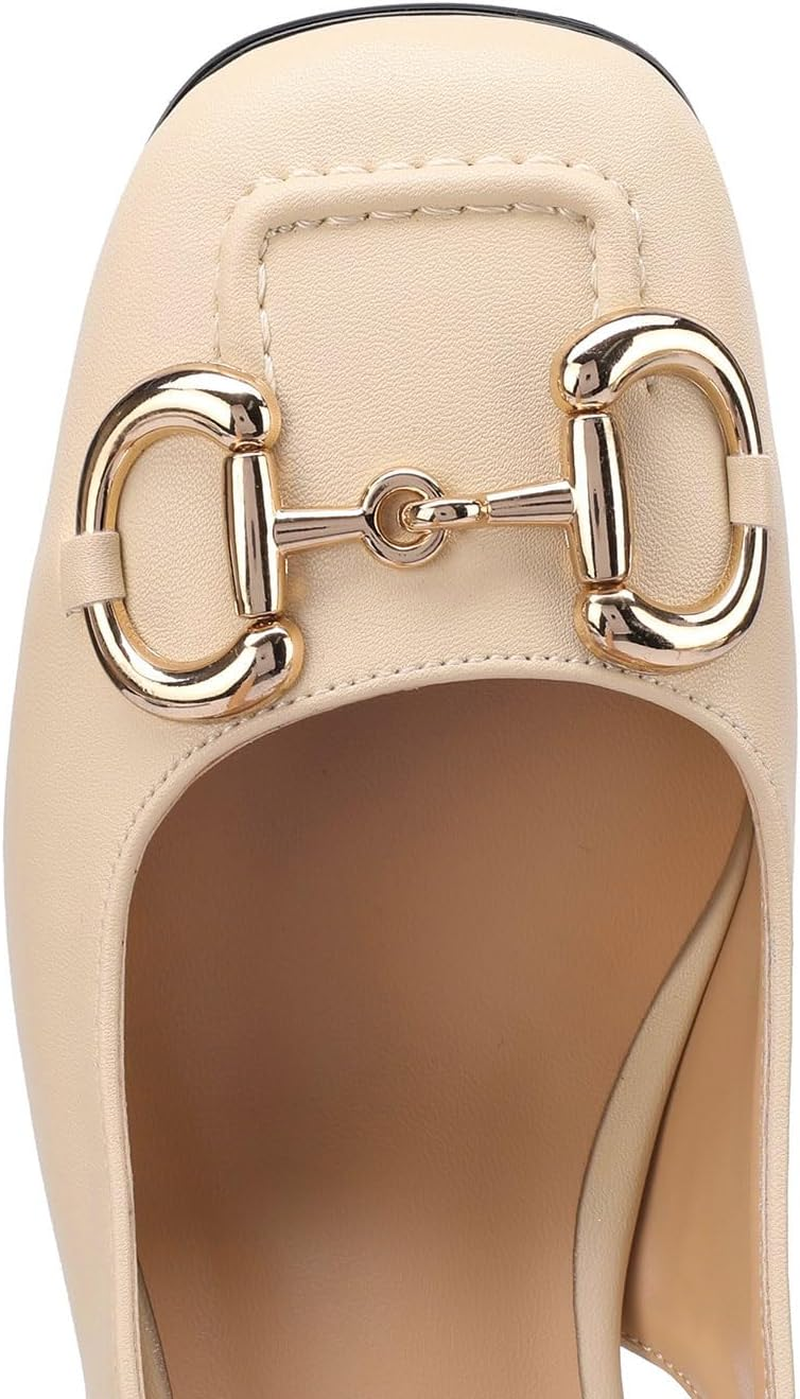 Women'S Fashion Square Closed Toe Slingback Pumps with Buckle Chic Gold Buckle Block Heel Slingback Shoes Work Date Dressy High Heel Slingbacks for Women image number 6