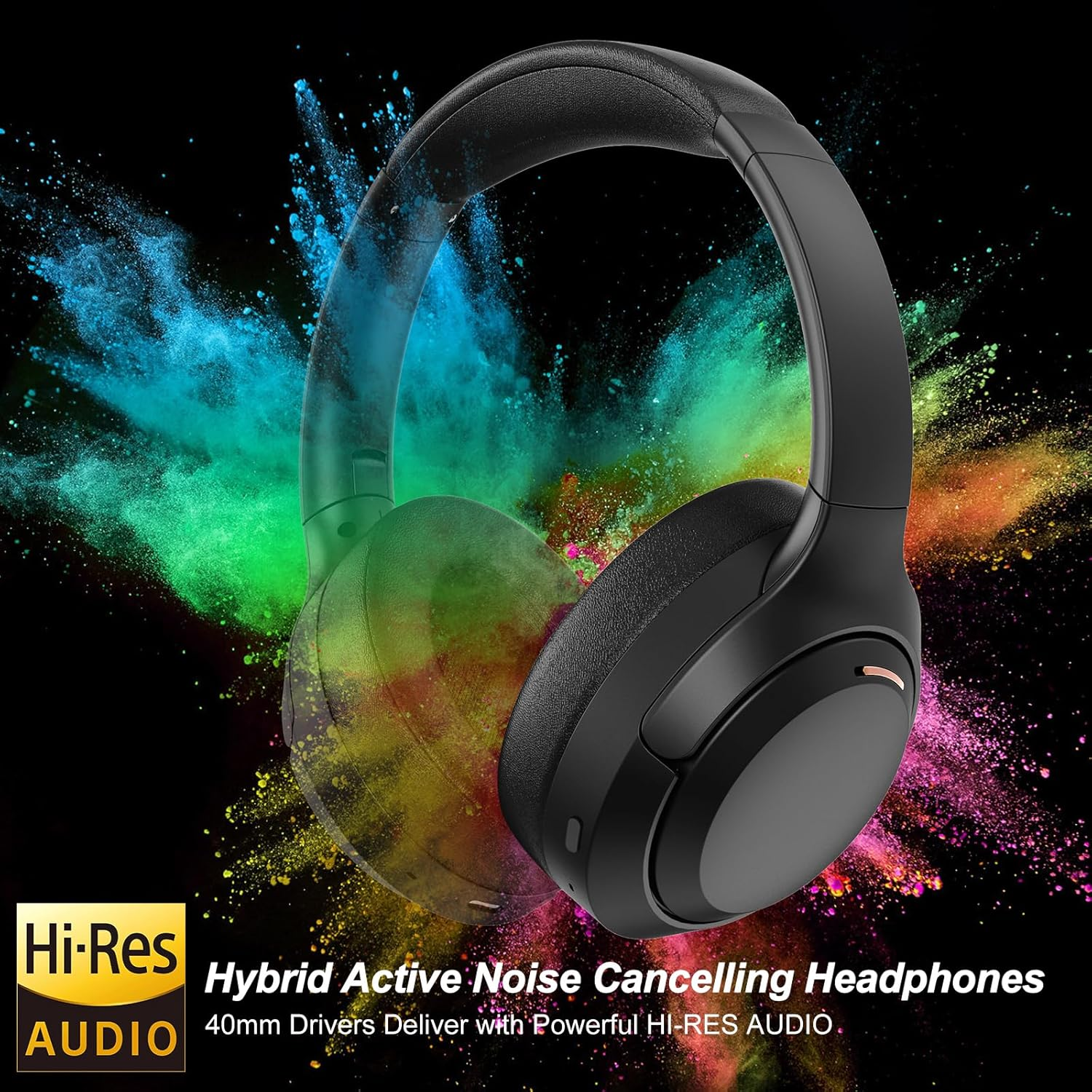 Hybrid Active Noise Cancelling Headphones, Bluetooth 5.4 Earphones, Wireless Headset, 60H Playtime, ANC Mode with 35Db Noise Reduce, Hi-Fi Audio Sound, CVC 8.0 Mic, USB-C Charge, Protein Skin Ear Cups image number 4