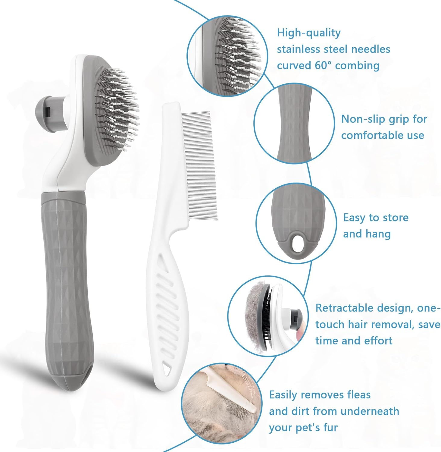 Zssxysm 3 Piece Cat Brush Dog Lice Comb Grooming Tool Self-Cleaning Brush for Long and Short Hair, Professional Pet Accessory image number 1