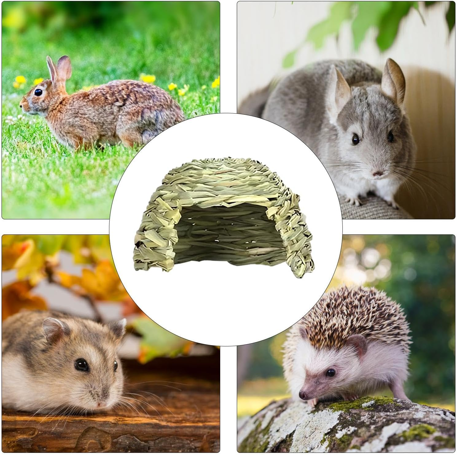 Foldable Grass Woven Animal Hut - Beds Guinea Pigs Hideouts, Grass House for Rabbits | Small Bunny House Hideaway, Hay Bed Playhouse for Chinchillas, Guinea, Hamsters, (Small, Medium, Large) image number 1