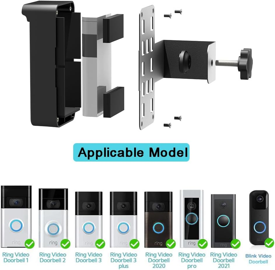 IRONA Anti-Theft Ring Video Doorbell Mount, No-Drill Mounting Bracket for Ring Doorbell,Waterproof Bracket for Ring&Blink Video Doorbell, Easy Installation, Black