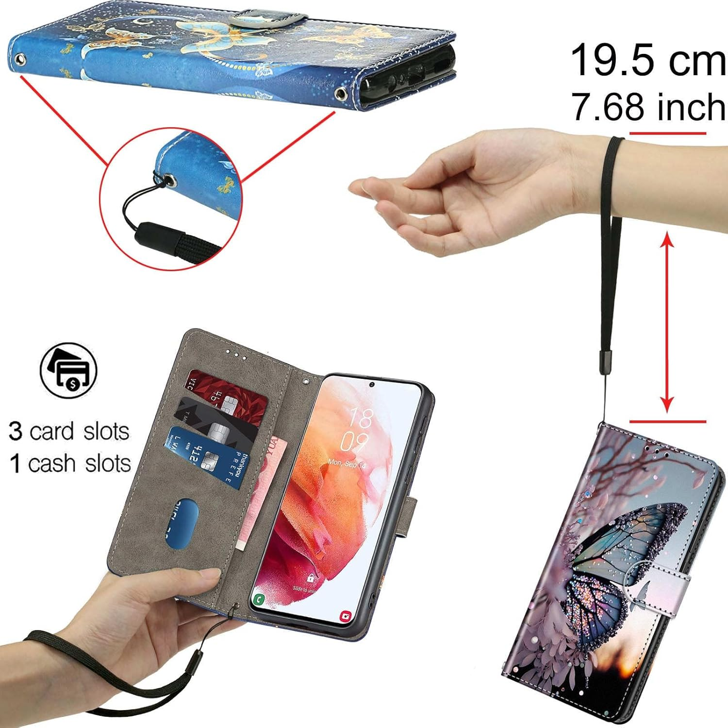 Mobile Phone Case for Google Pixel 9A Cases Premium Leather Case Foldable Wallet Magnetic Card Slot Stand Function Protective Case Compatible with Pixel 9A Cover, Butterfly - Pic: Butterfly image number 2