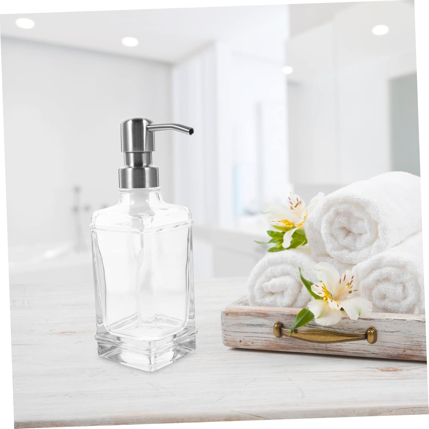 LIFKOME Stainless Steel Glass Liquid Soap Dispenser Pump Refillable Foaming Hand Wash Dispenser for Bathroom Kitchen image number 6