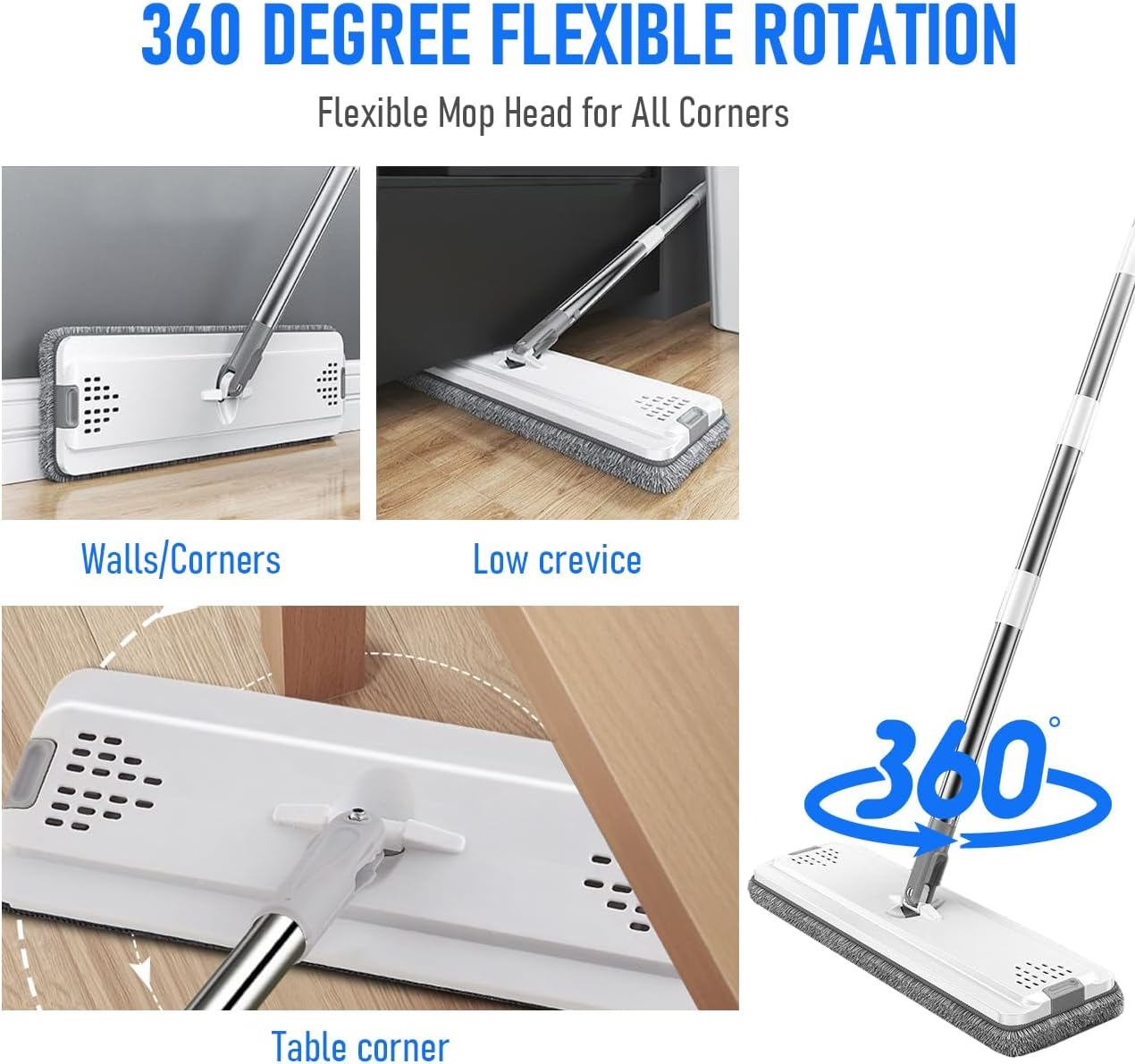 Yarra Supply Flat Floor Mop Bucket Set, Mop and Bucket Wringer Set with Stainless-Steel Handle,10 Washable & Reusable Microfiber Pads, for Home House, Hardwood Laminate Floors image number 4