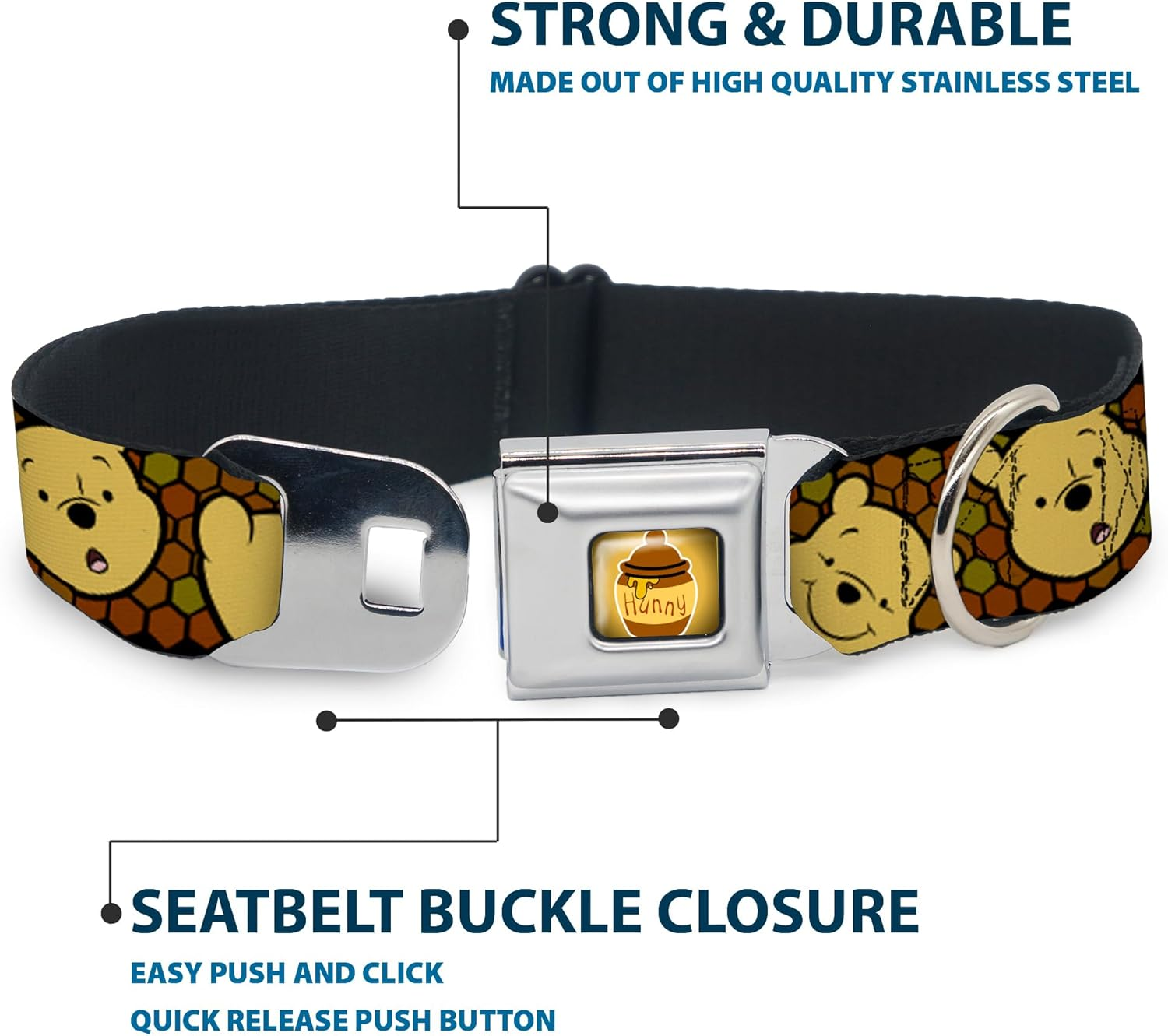 Buckle-Down DC-WDY273-L DYHP Hunny Pot Full Color Black/Browns Dog Collar, Large/15-26 image number 4