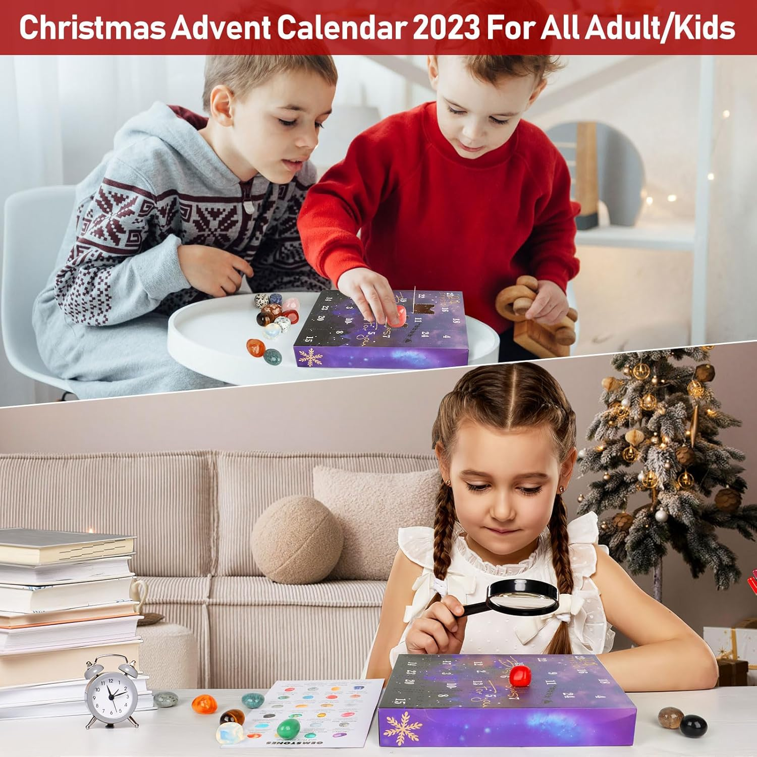 Advent Calendar 2024,24 Days Natural Crystal Stone Gemstones Minerals Fossils Advent Calendar Crystals Christmas Calendar Gem Enthusiasts Rock Collection Gift for Xmas Girls Boys Kids Women Men (#1) image number 3