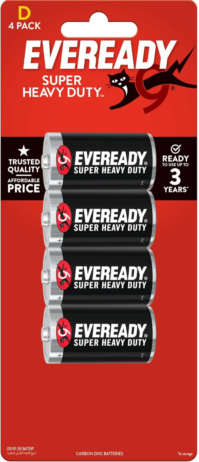 Eveready Super Heavy Duty D Size Batteries 4 Pack