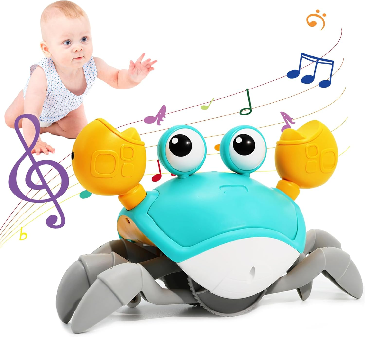 IGGDOQI Kids Crawling Crab Baby Toy with Music, Infant Tummy Time Toy, Light-Up Walking Dancing Moving Crab with Obstacle Avoidance, Rechargeable Interactive Learning Development Toy Gifts (Blue) image number 4