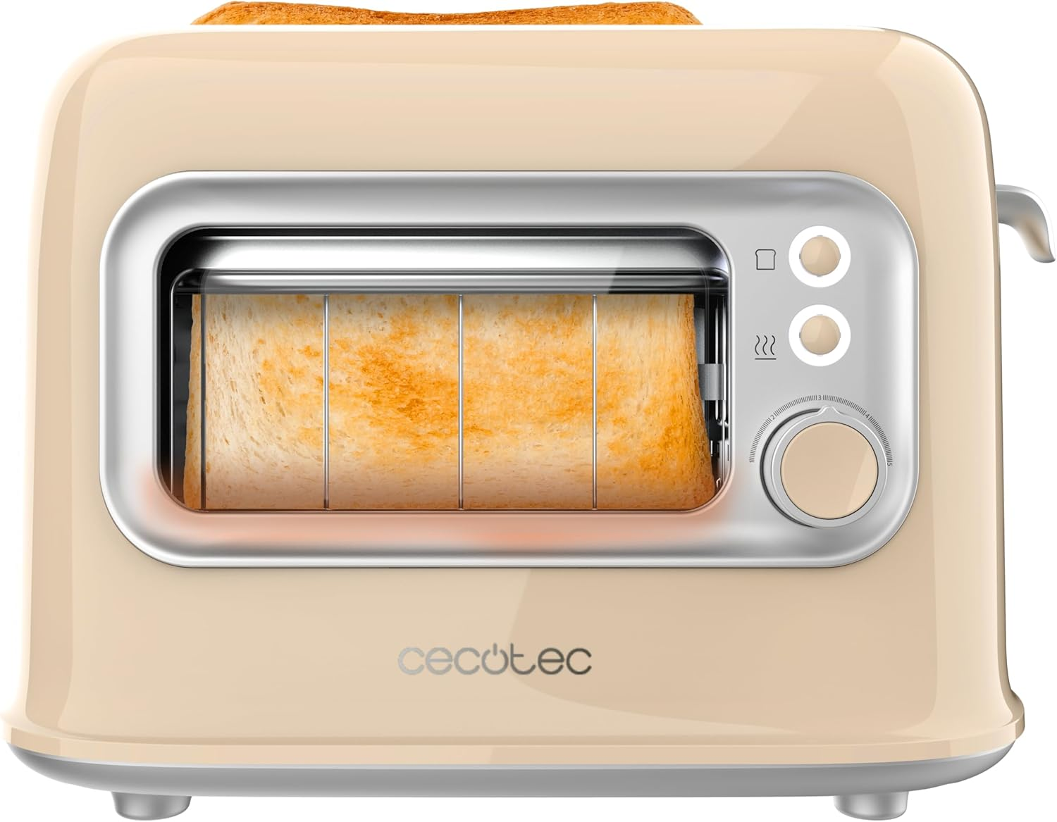 Cecotec Vertical Toaster with 2 Wide Slots and Retrovision Beige Control Window. 700W, Retro Design, Dust Cover, Automatic Shut-Off and Pop-Up, 5 Power Levels, Beige - Yellow image number 4