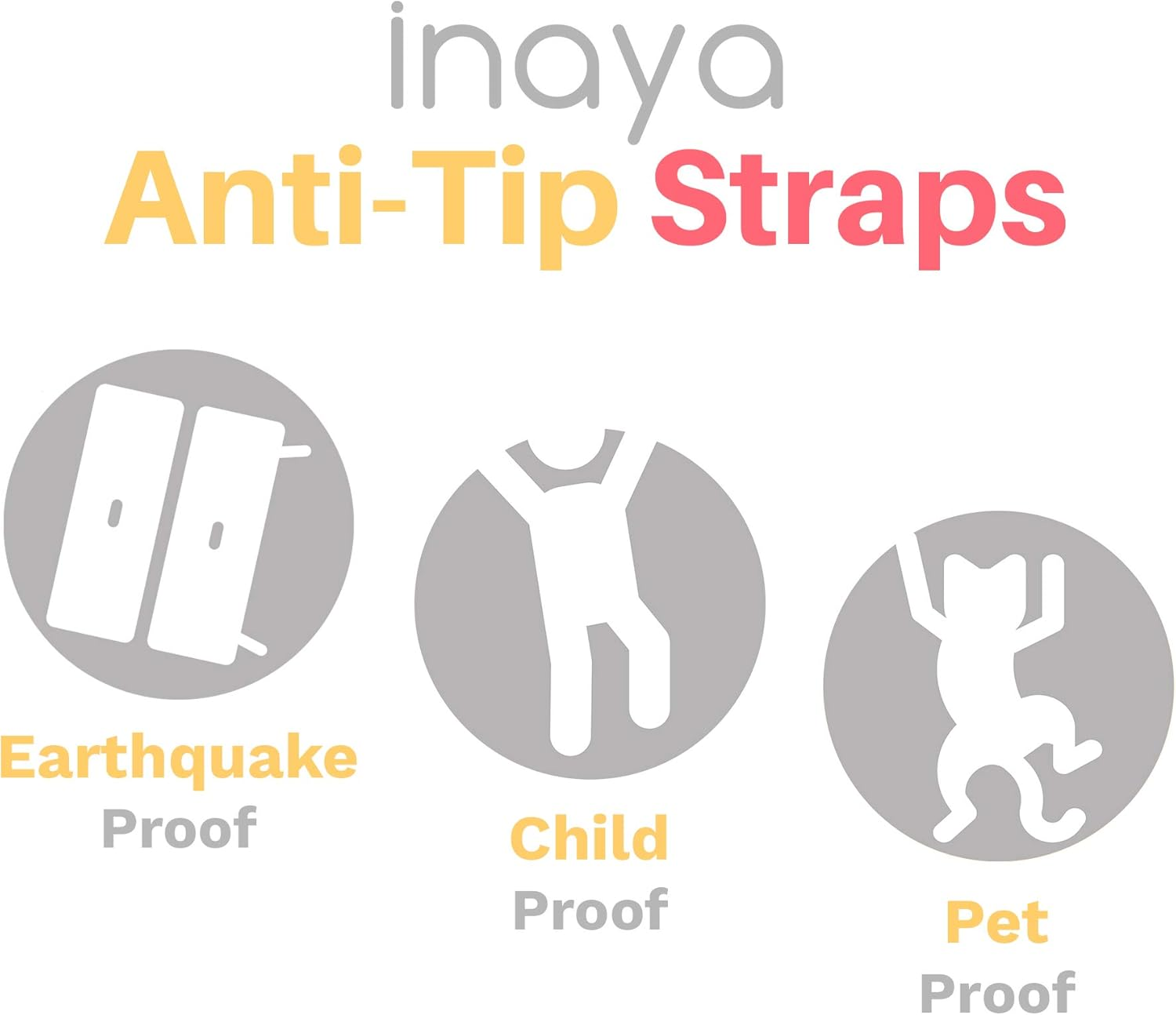 12-Pack Heavy-Duty Anti-Tip Furniture Straps - Inaya - Home Furniture Wall Anchors for Baby Proofing Dressers, Cabinets, Closets, Bookshelves and Tvs - Child Safety Earthquake Secure Mount Anchors image number 3